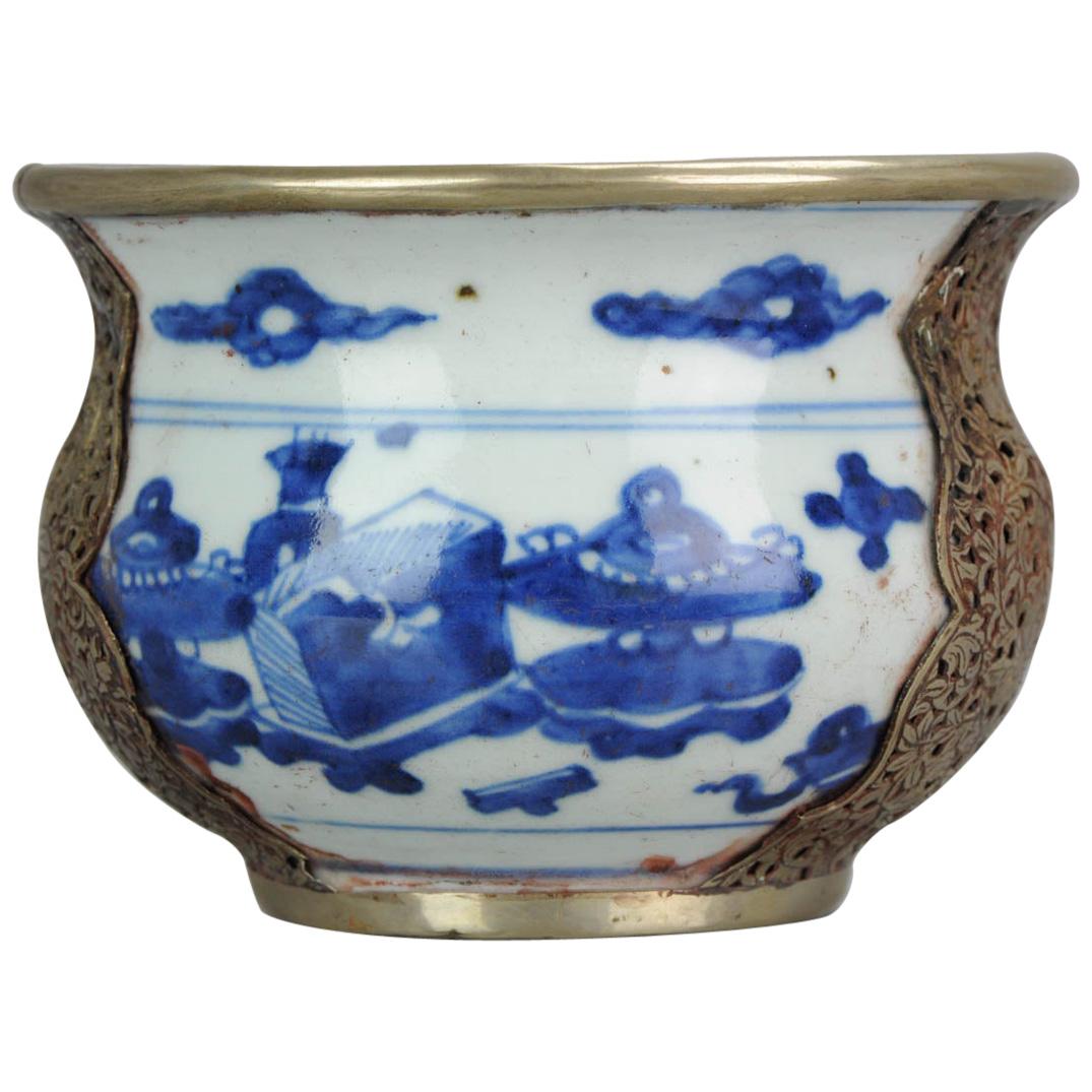Seltene chinesische Kangxi-Porzellanschale/Blumenschale aus dem frühen Kangxi-Porzellan, Übergangsstil, 17. Jahrhundert