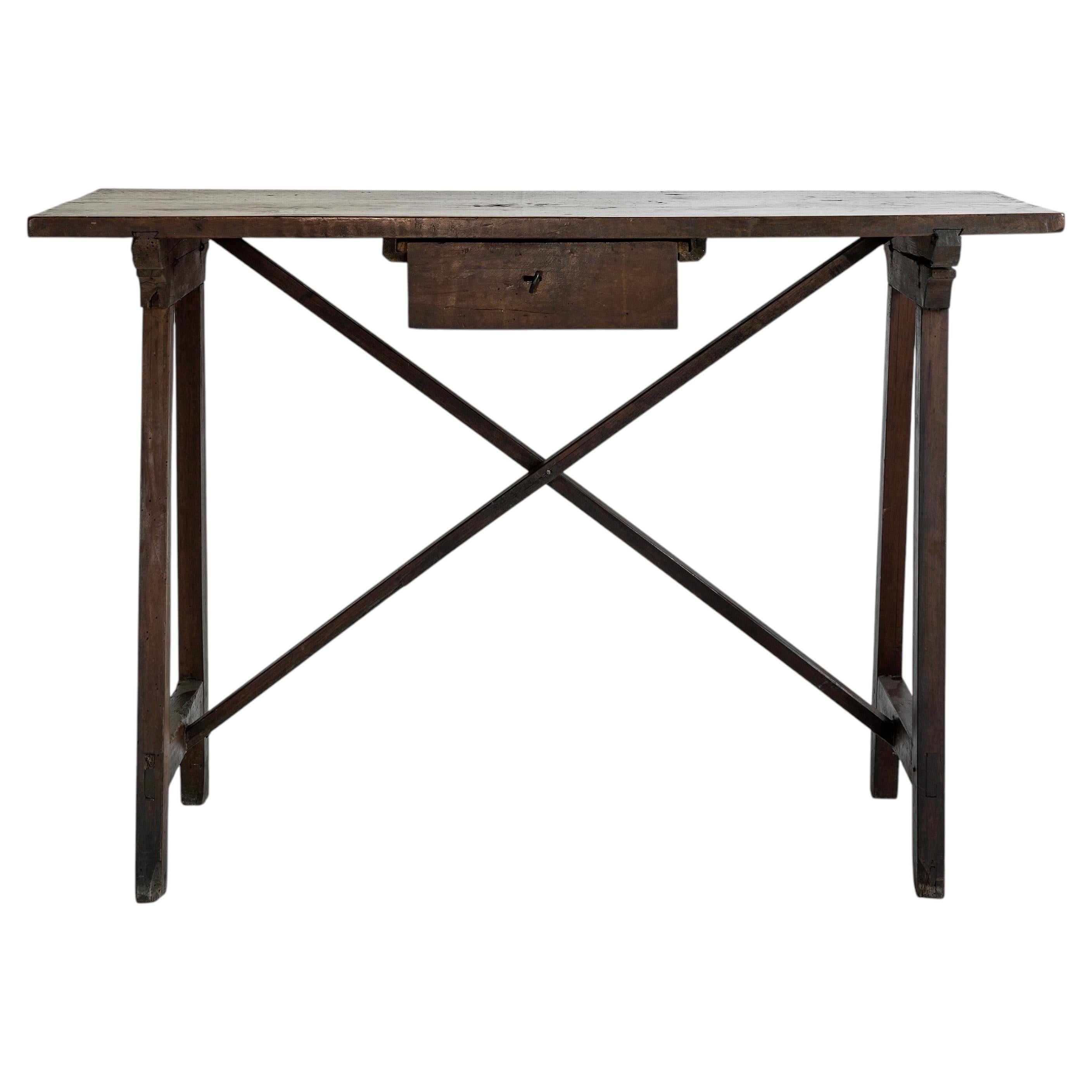 Rare bureau ou console toscane du 17ème siècle avec tiroir