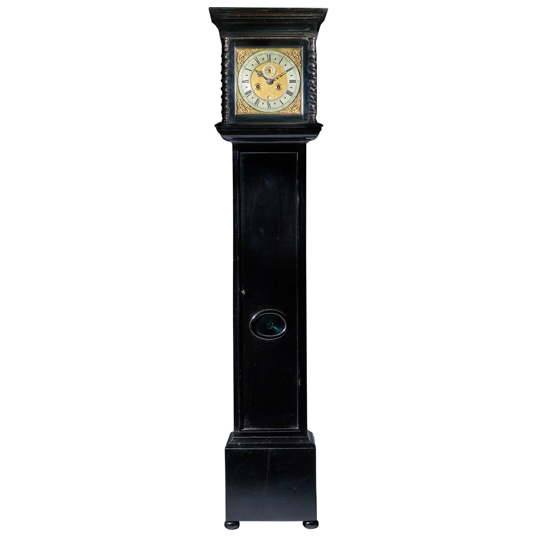 Rare 17th Century William and Mary 10 Inch Ebonised Longcase/Grandfather Clock