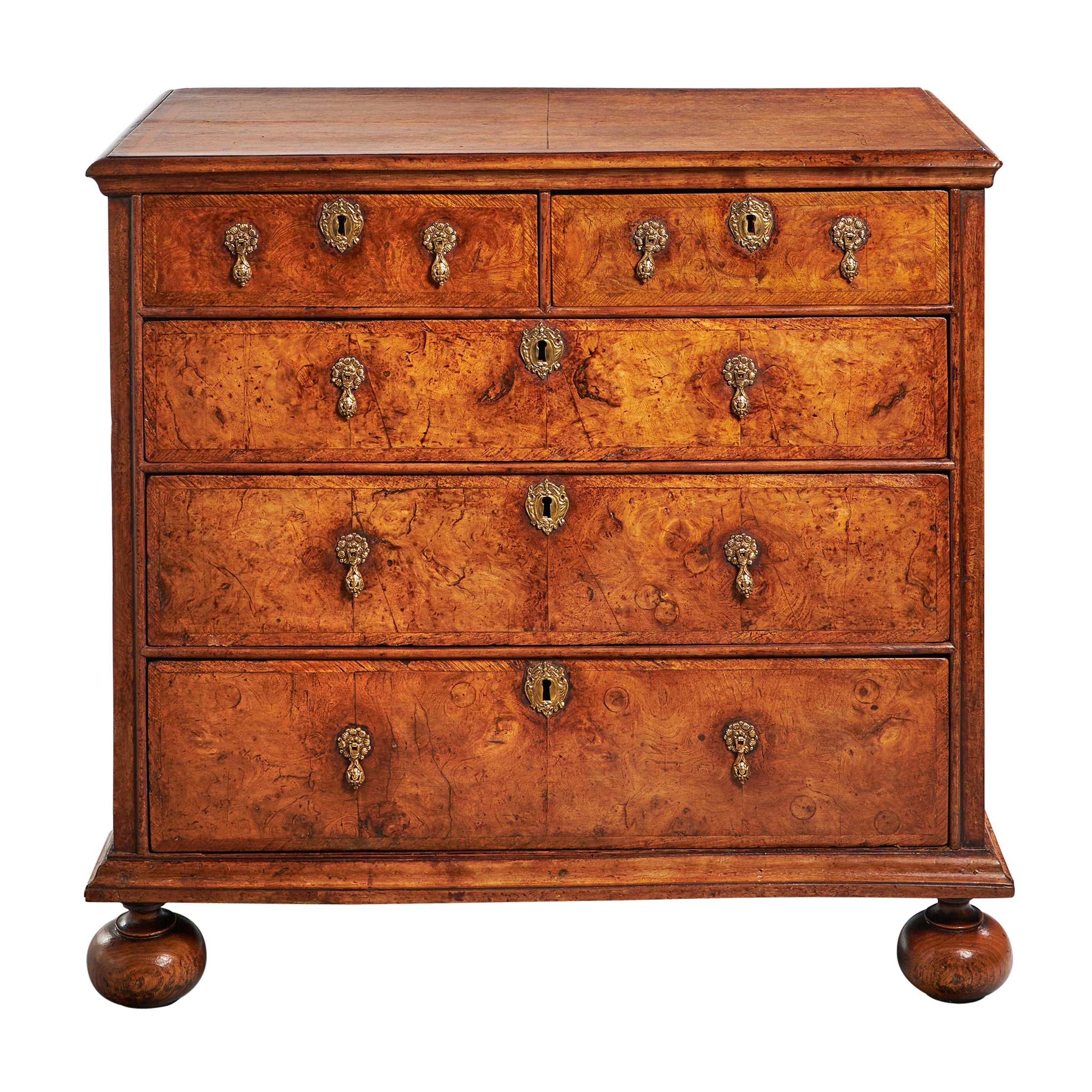 Rare 17th Century William and Mary Bur Elm Chest of drawers, circa 1685 in vendita