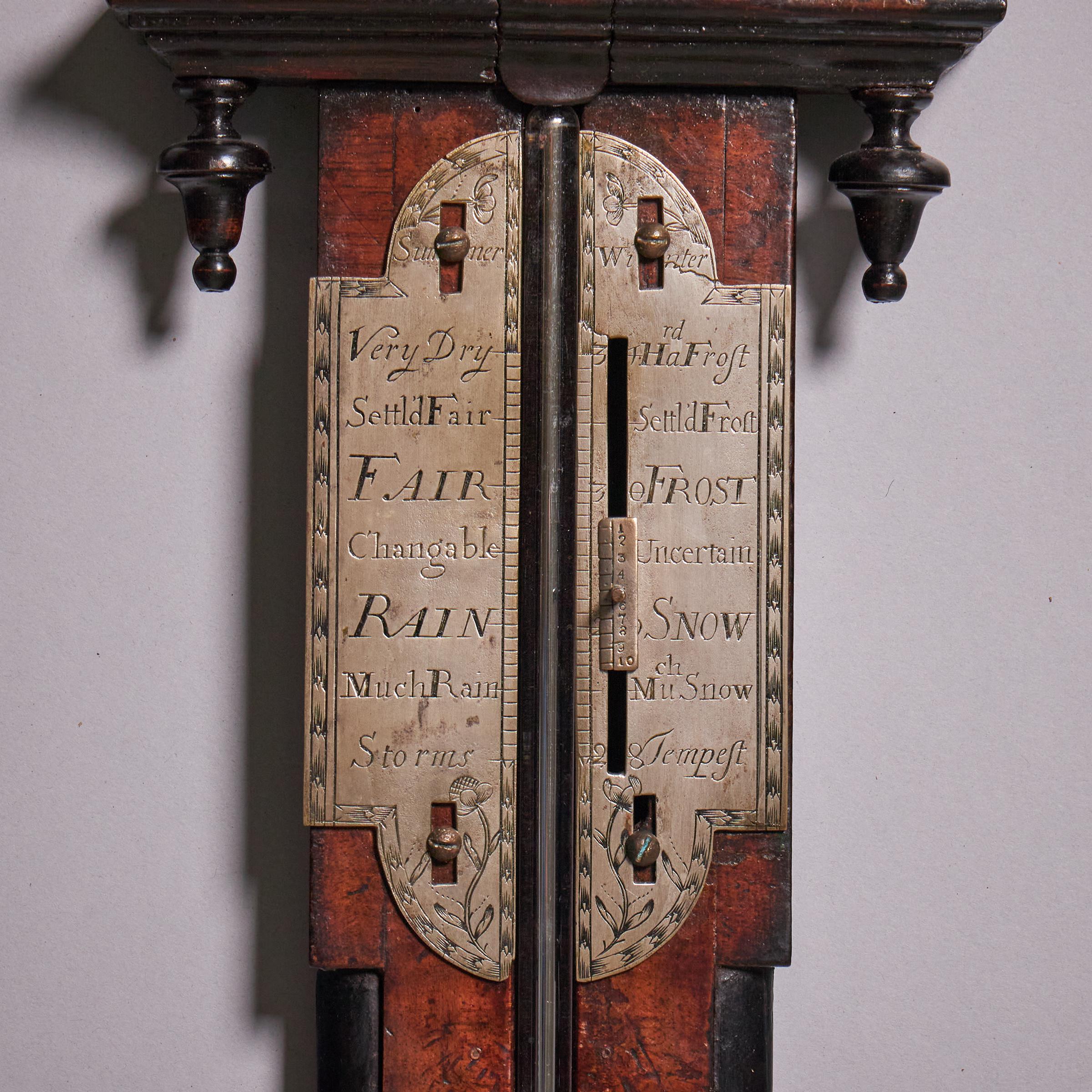 Rare Early 18th Century Queen Anne Walnut Stick Barometer, Circa 1705-1710 1