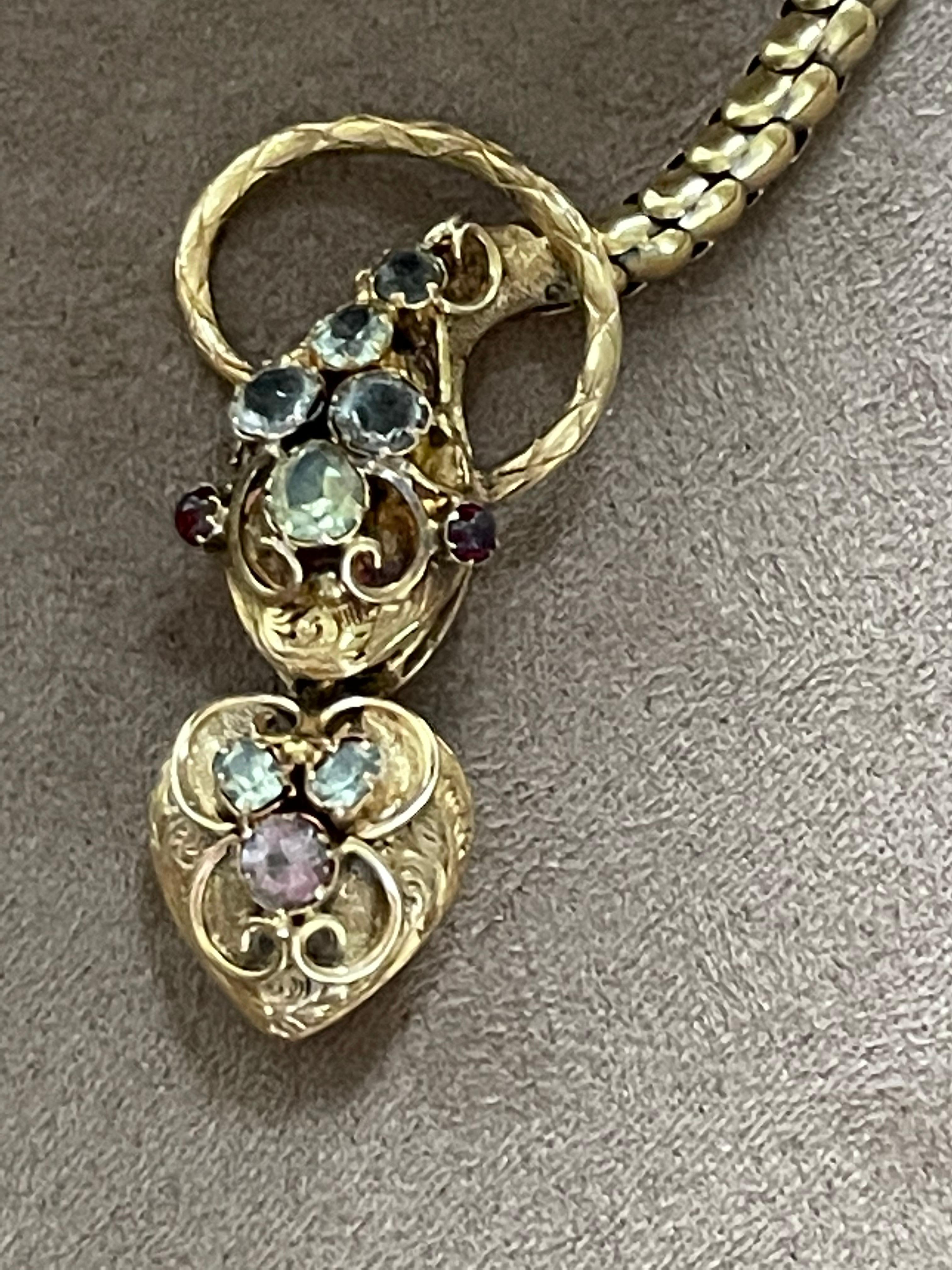 Rare 18 K Yellow Gold Victorian Snake Necklace Colored Stones For Sale 5