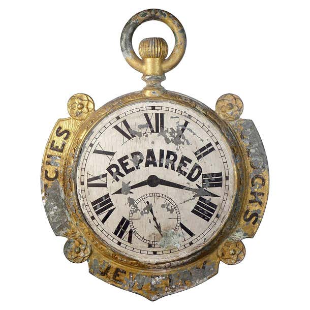 Rare 1800s Double-Sided Watchmaker Trade Sign For Sale at 1stDibs