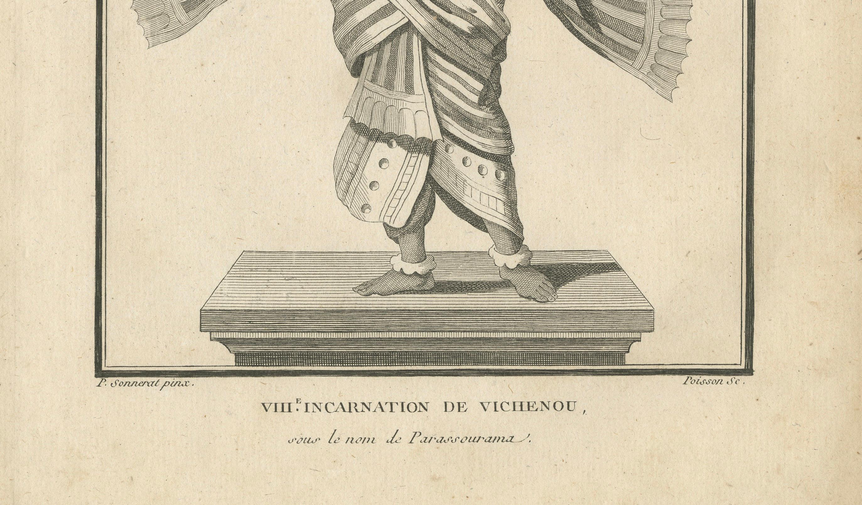 Gravé Rare imprimé ancien Krishna Vishnu Avatar, gravure hindoue, pièce de collection 1806 en vente