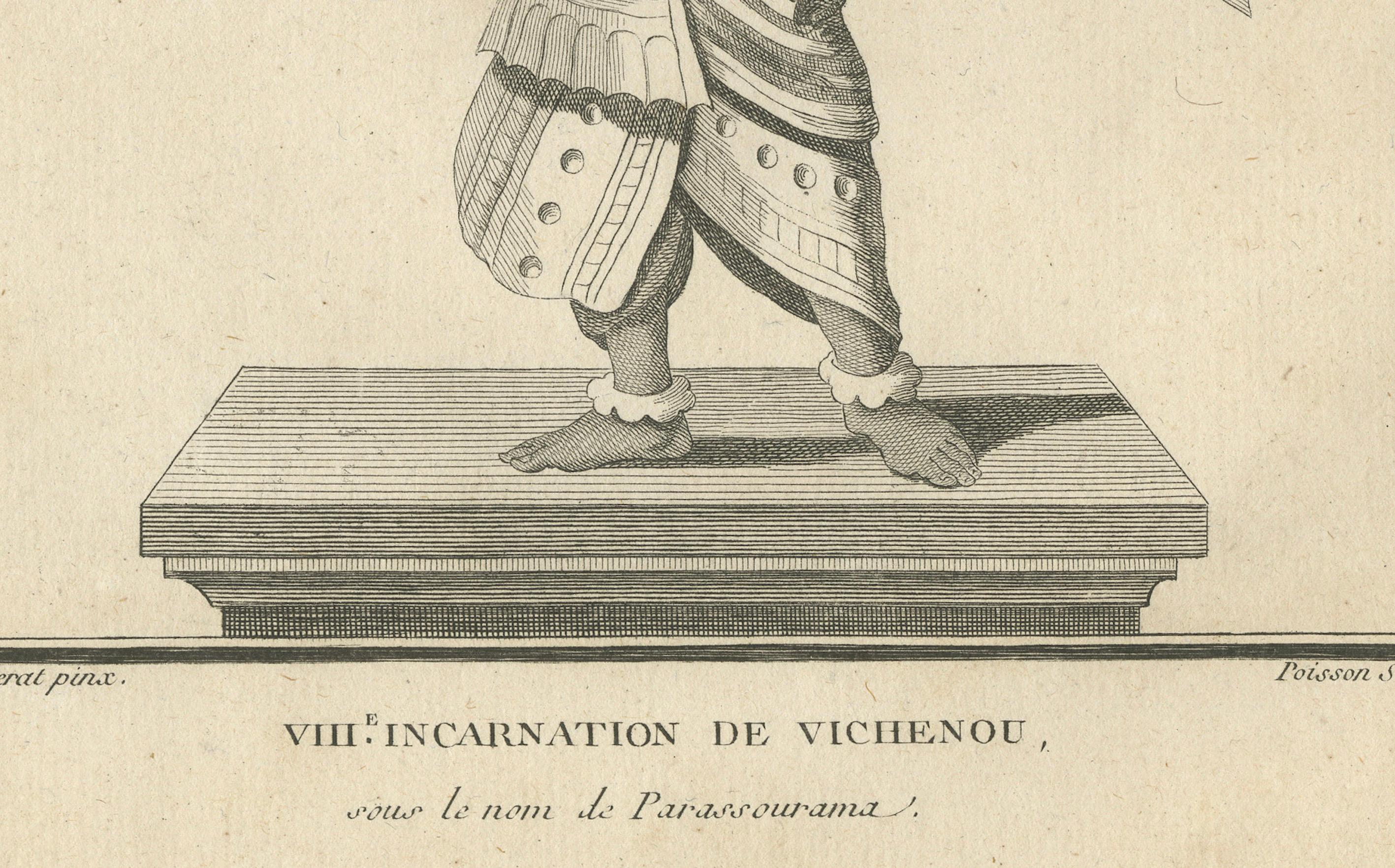 Rare imprimé ancien Krishna Vishnu Avatar, gravure hindoue, pièce de collection 1806 Bon état - En vente à Langweer, NL