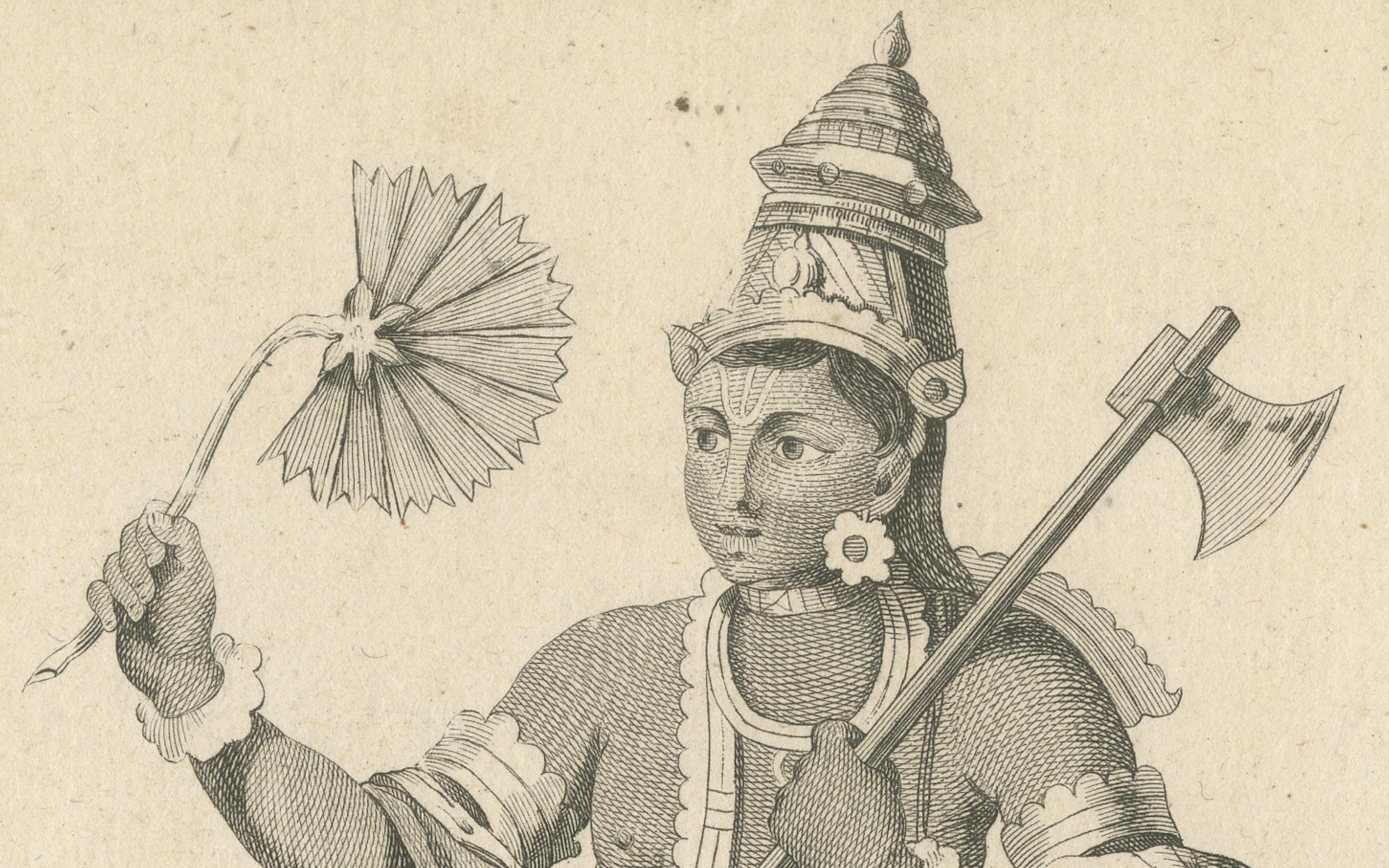 Papier Rare imprimé ancien Krishna Vishnu Avatar, gravure hindoue, pièce de collection 1806 en vente