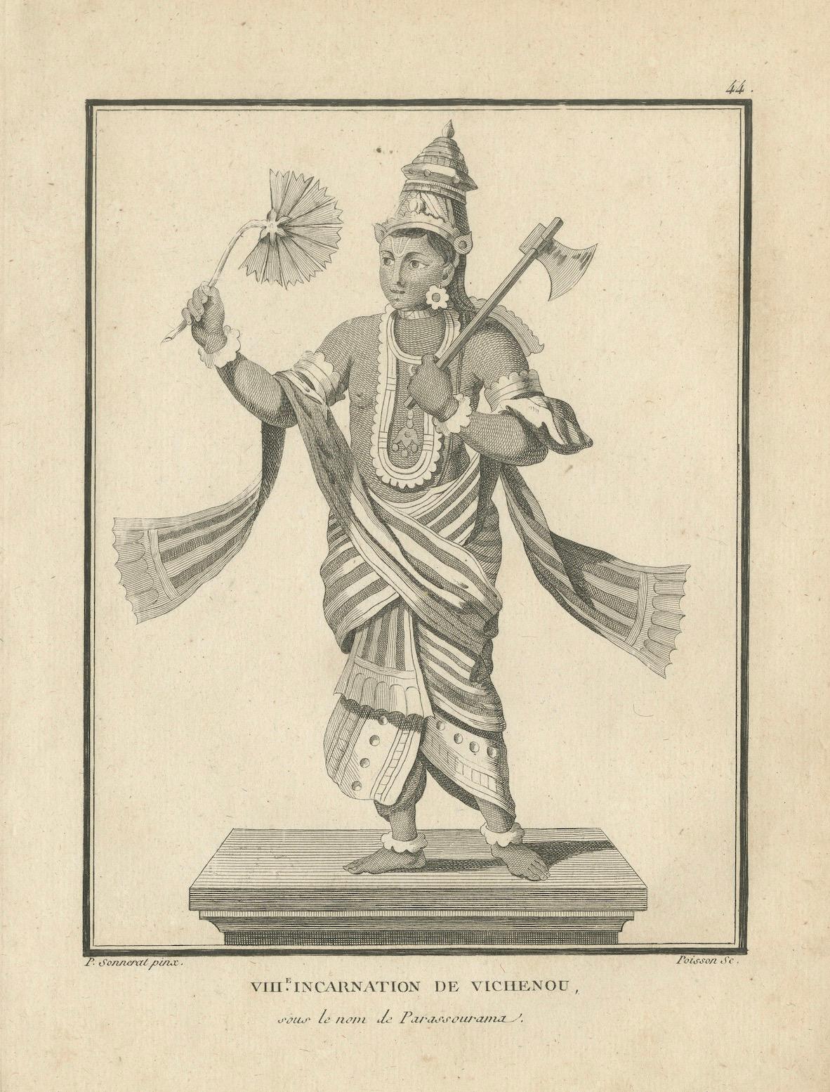 Rare imprimé ancien Krishna Vishnu Avatar, gravure hindoue, pièce de collection 1806 en vente 2
