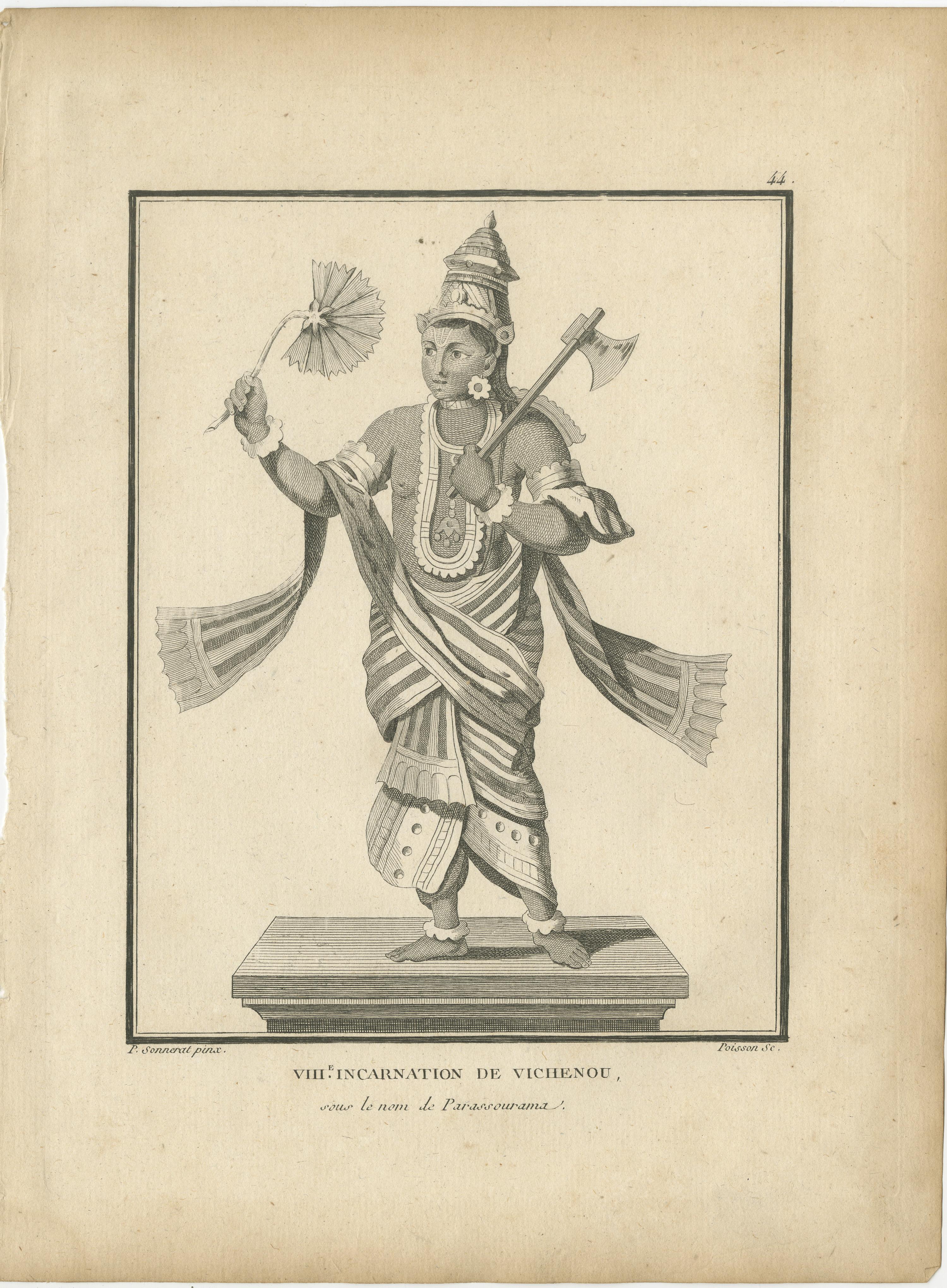 Rare imprimé ancien Krishna Vishnu Avatar, gravure hindoue, pièce de collection 1806 en vente 3