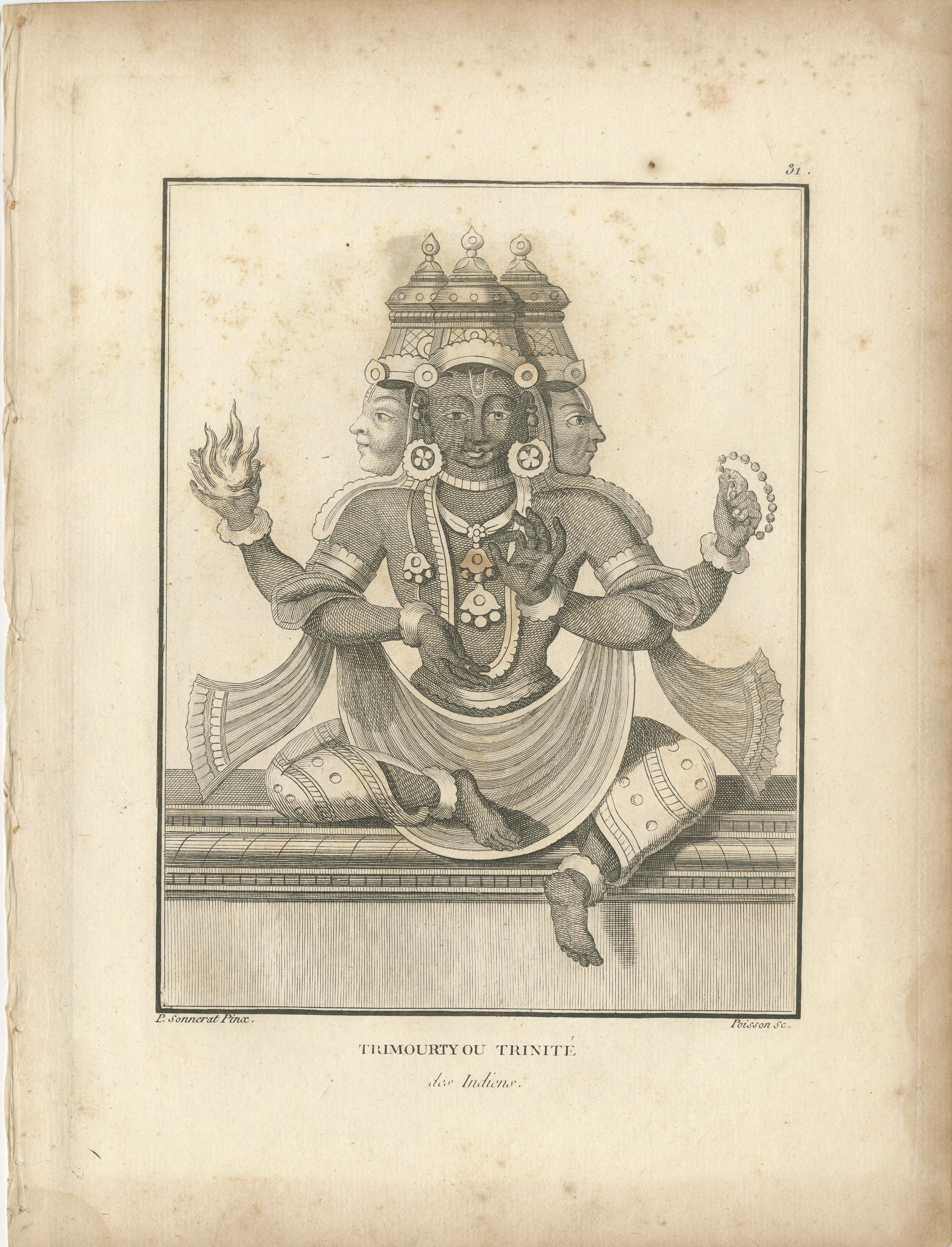 Titre : Rare 1806 Trimurti Trinity Antique Print - Hindu Deity Engraving Collectible

Description : Cette magnifique estampe ancienne, intitulée 