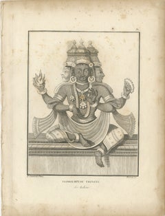 Rare 1806 Trimurti Trinity Antique Print - Hindu Deity Engraving Collectible