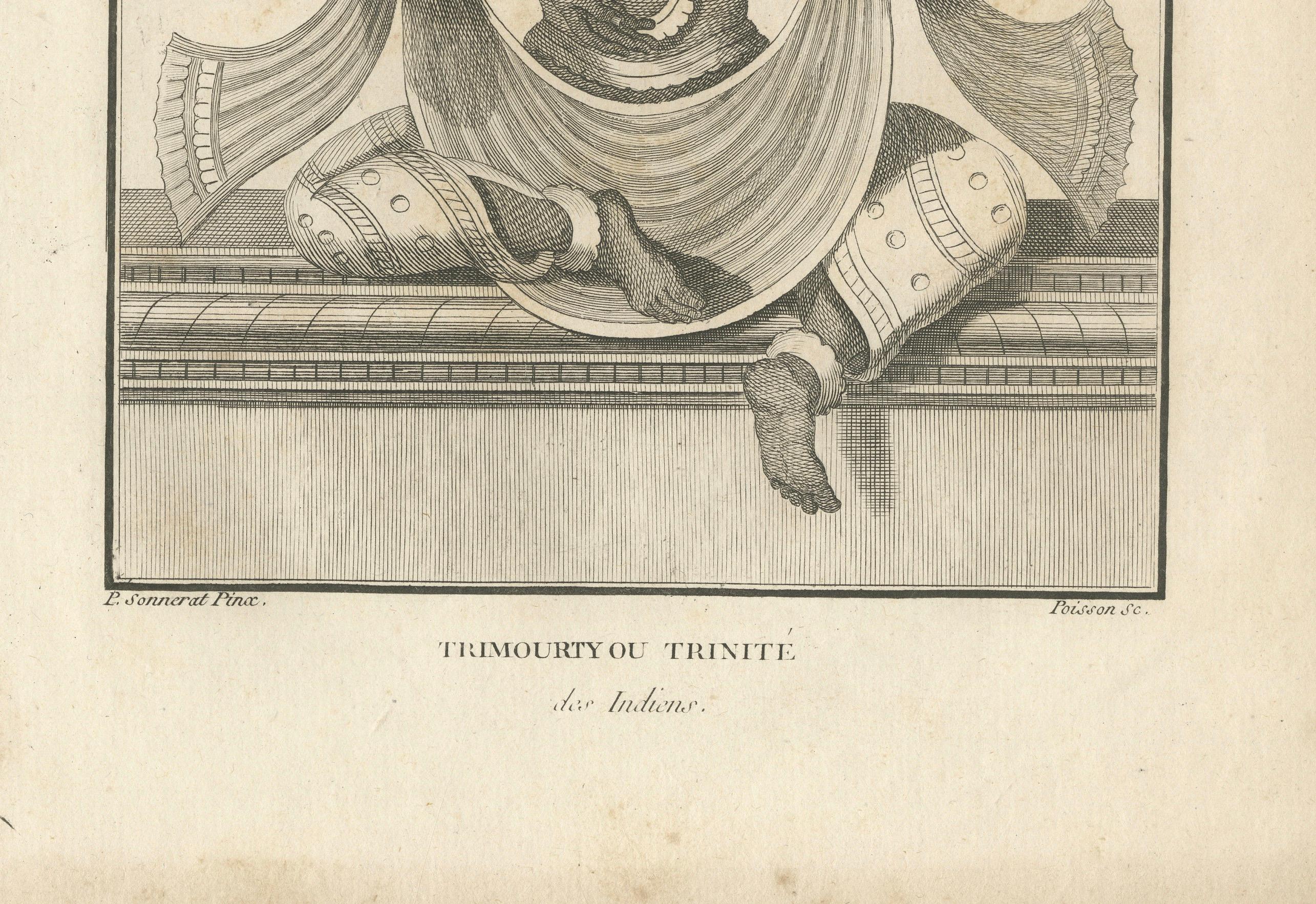 Rare imprimé ancien de la Trinity Trimurti de 1806 - gravure de divinité hindoue, pièce de collection en vente 1
