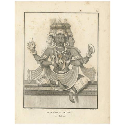 Rare 1806 Trimurti Trinity Antique Print - Hindu Deity Engraving Collectible