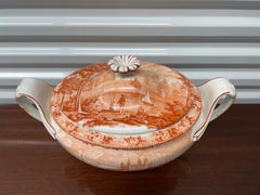 RARA zuppiera di Wedgwood del 1840 "Torre di Londra" in perle a trasferimento arancione