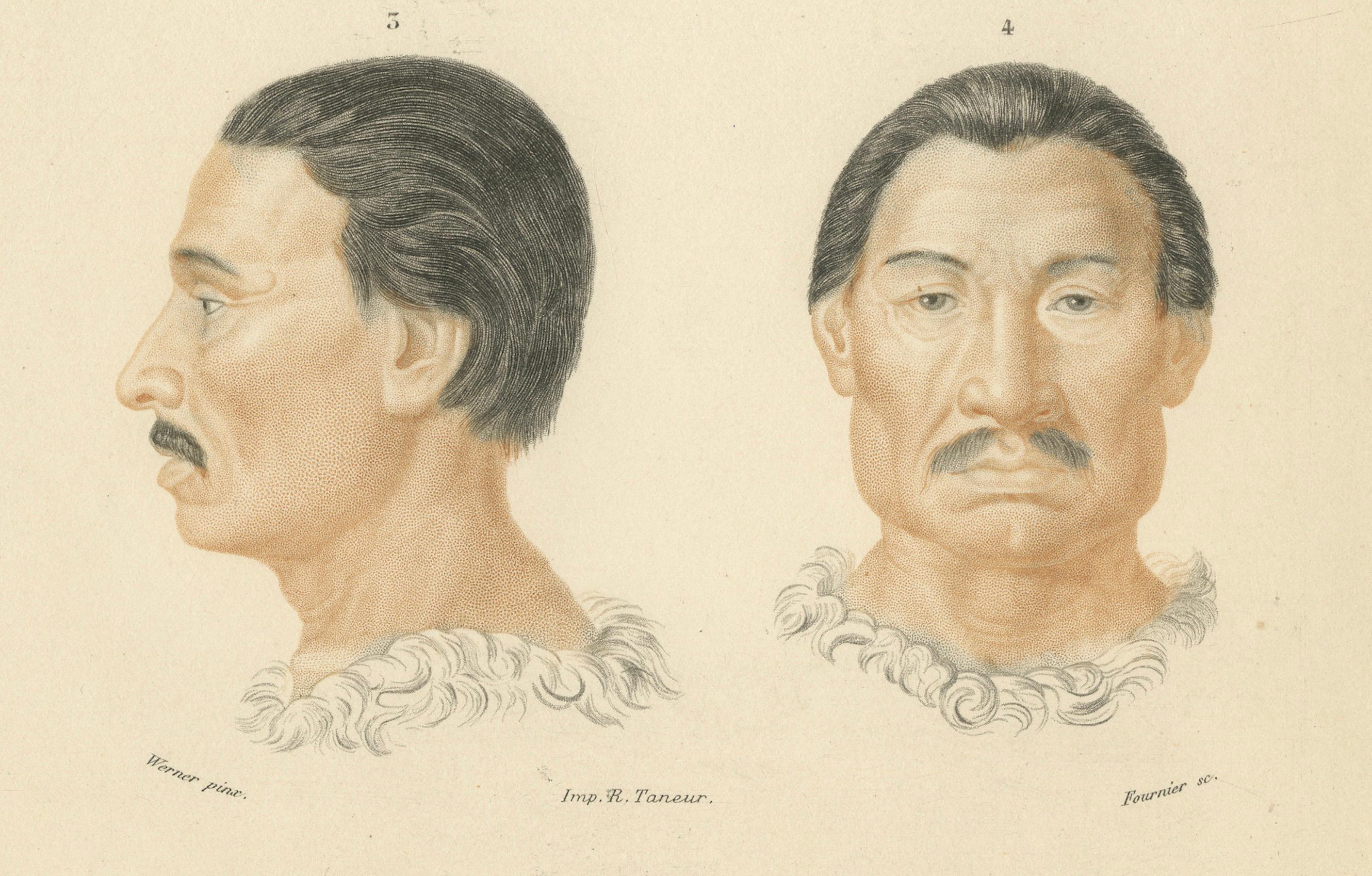 Engraved Rare 1849 Handcolored Engraving of African & Charrúa (Uruguay) Men For Sale