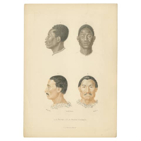 Rare 1849 Handcolored Engraving of African & Charrúa (Uruguay) Men