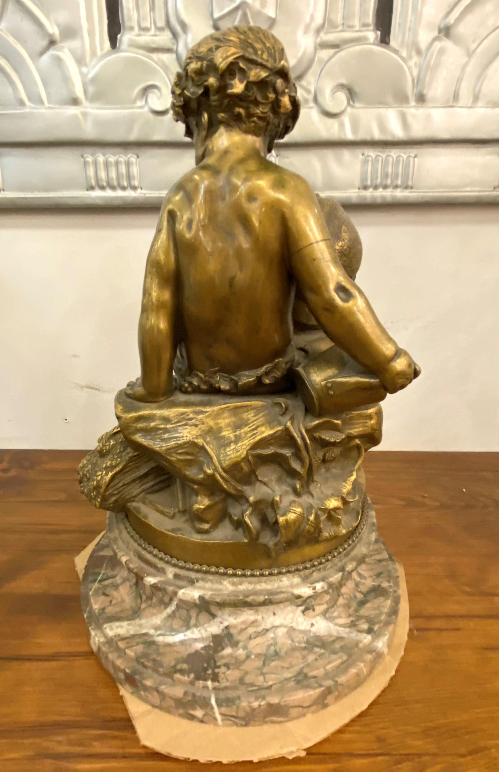 1850 Statua in bronzo Pigalle firmata con base in marmo 2 putti seduti in vendita 4