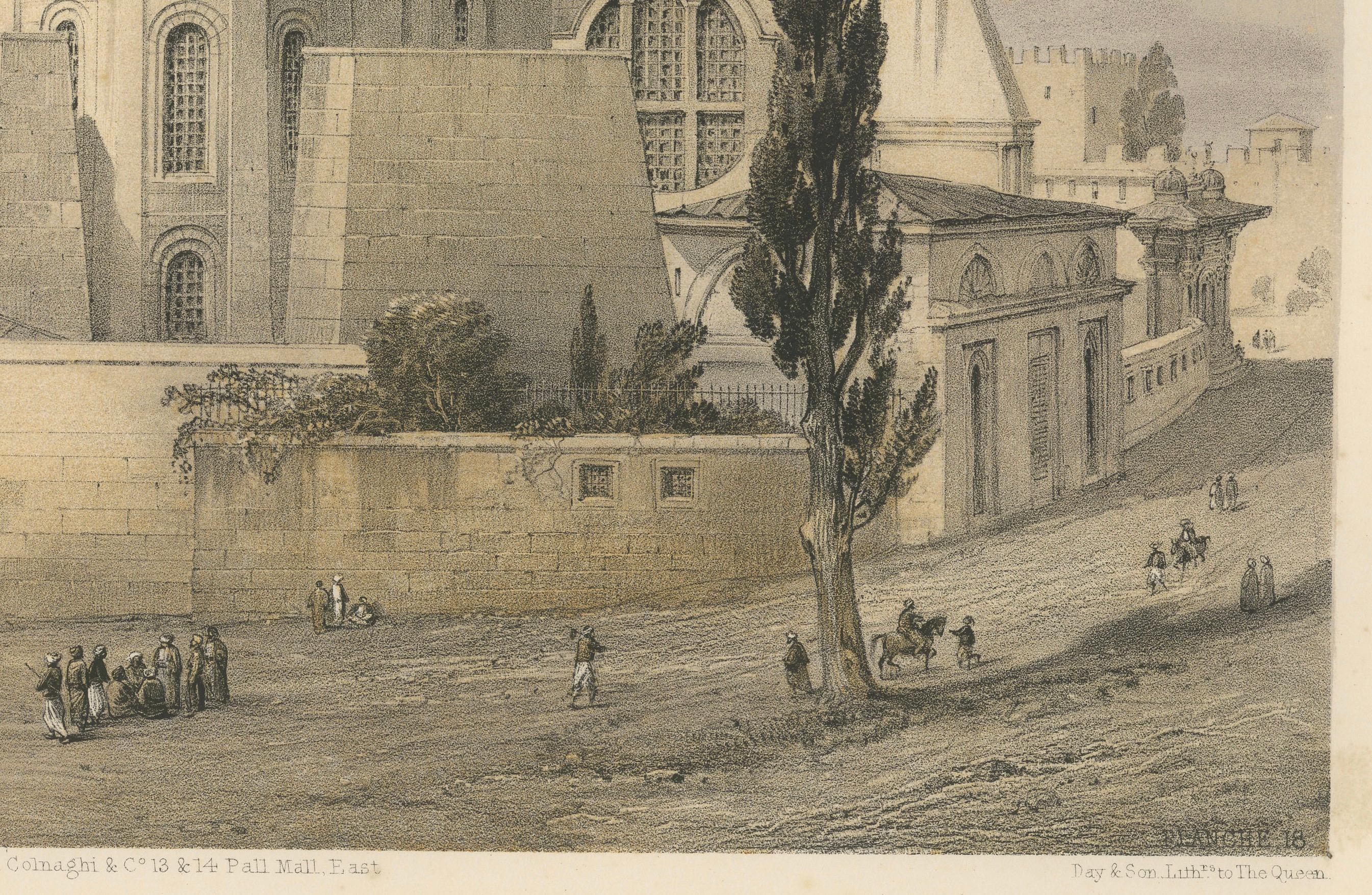 Rare 1852 Tinted Lithograph of Hagia Sophia, Istanbul by L. Haghe after Fossati In Good Condition For Sale In Langweer, NL