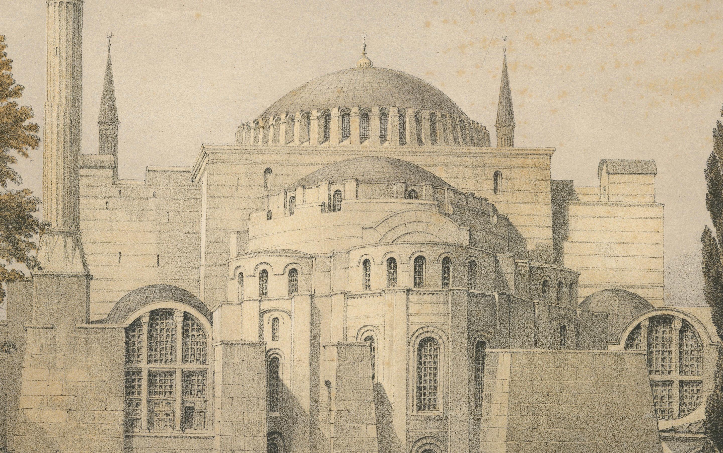 Mid-19th Century Rare 1852 Tinted Lithograph of Hagia Sophia, Istanbul by L. Haghe after Fossati For Sale