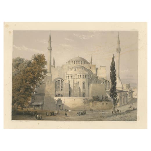 Rare 1852 Tinted Lithograph of Hagia Sophia, Istanbul by L. Haghe after Fossati