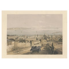 Antique Rare 1852 Tinted Lithograph of Topkapi Palace and the Bosphorus, Istanbul