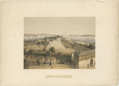 Rare 1852 Tinted Lithograph of Topkapi Palace Courtyard and Bosphorus, Istanbul