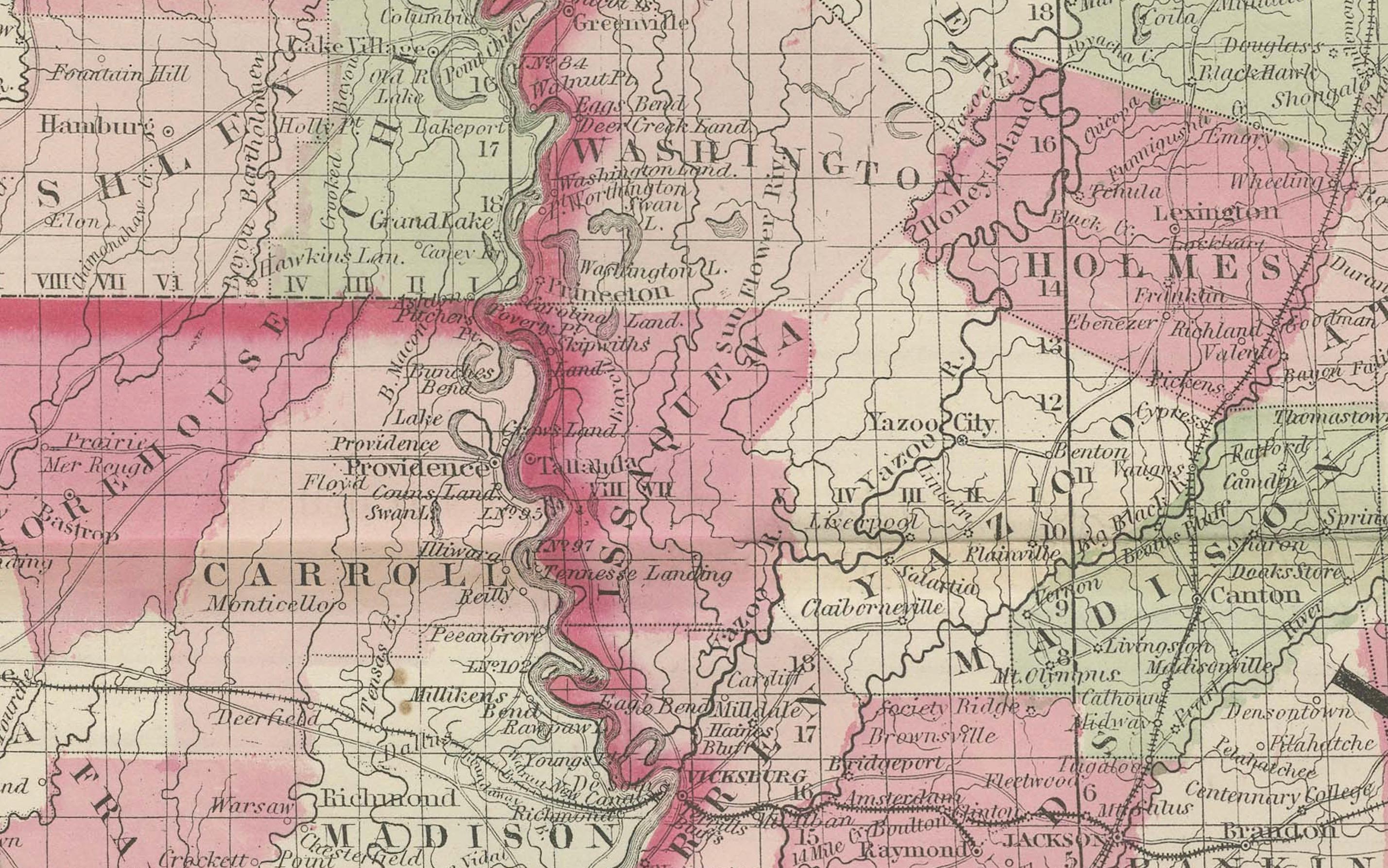 Rara mappa dell'Arkansas, del Mississippi e della Louisiana dell'epoca della Guerra Civile del 1864 In condizioni buone in vendita a Langweer, NL