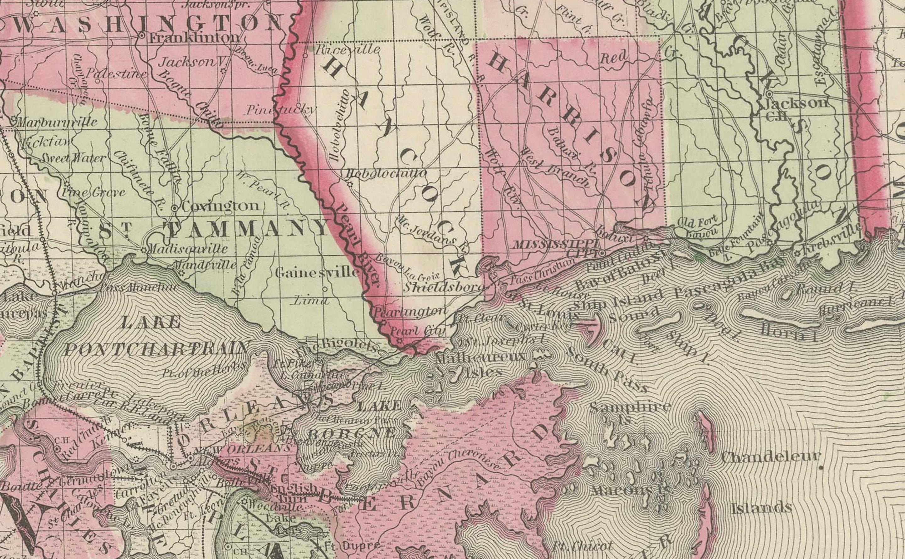 Metà XIX secolo Rara mappa dell'Arkansas, del Mississippi e della Louisiana dell'epoca della Guerra Civile del 1864 in vendita