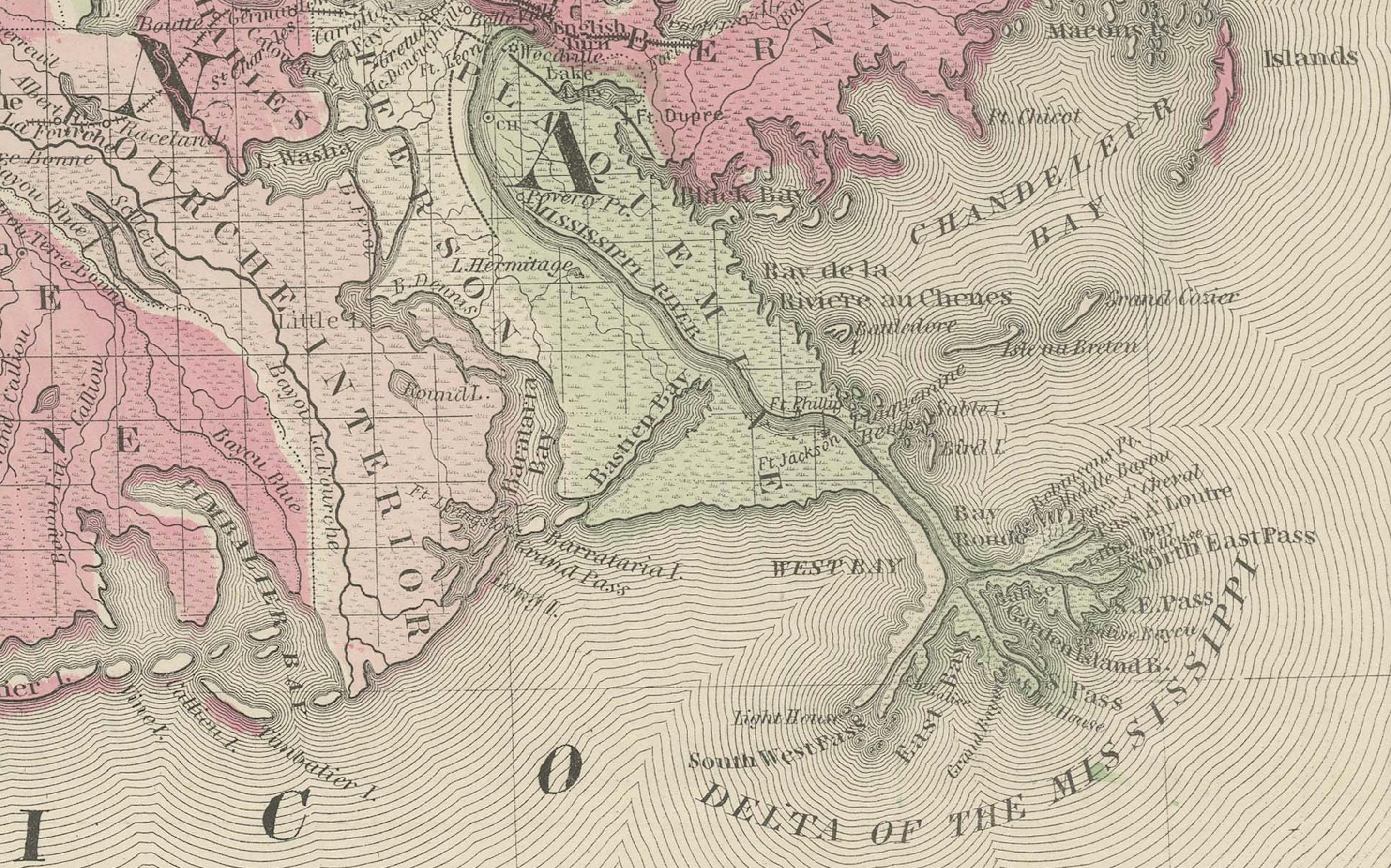 Carta Rara mappa dell'Arkansas, del Mississippi e della Louisiana dell'epoca della Guerra Civile del 1864 in vendita