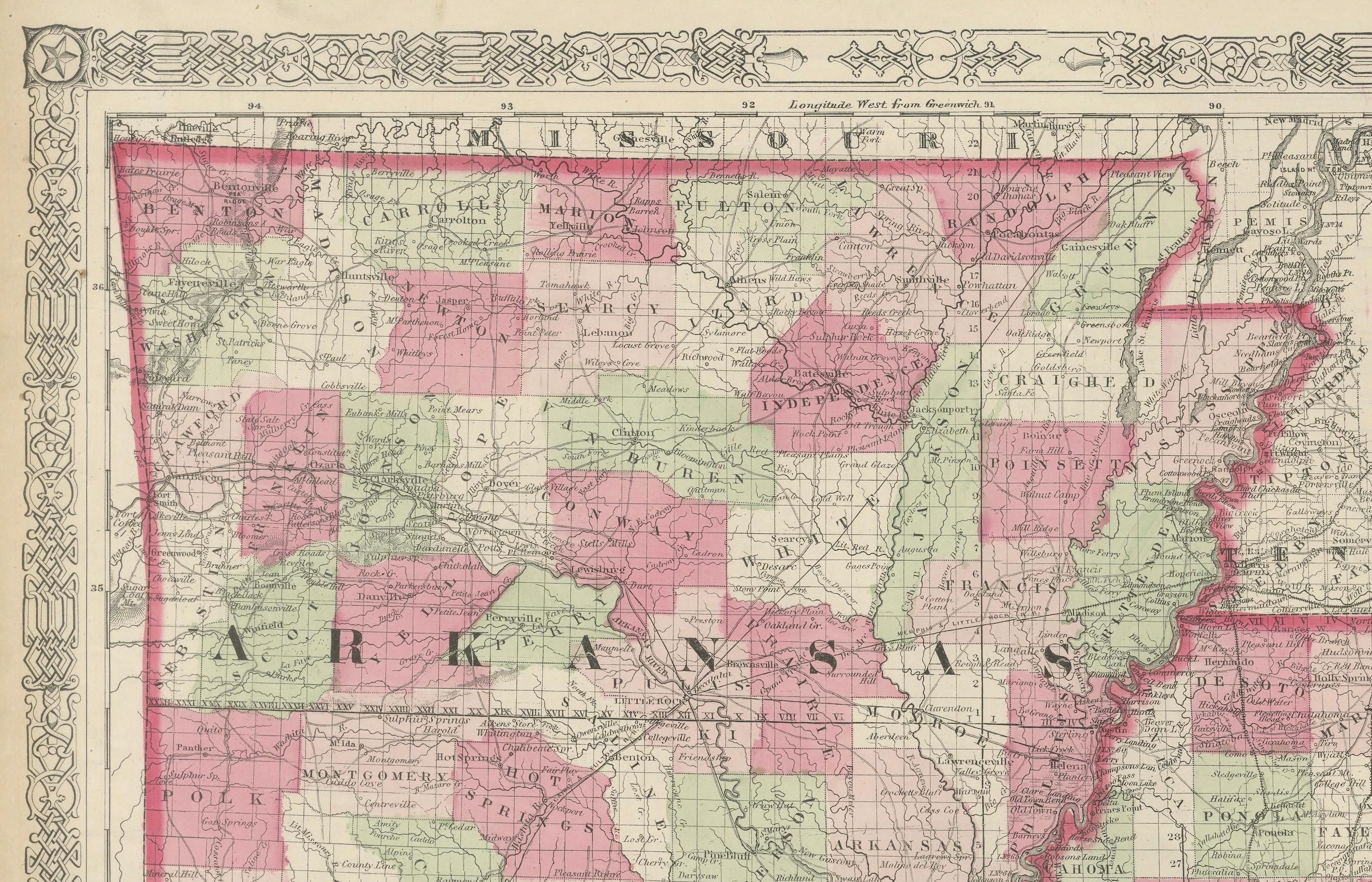 Rara mappa dell'Arkansas, del Mississippi e della Louisiana dell'epoca della Guerra Civile del 1864 in vendita 2