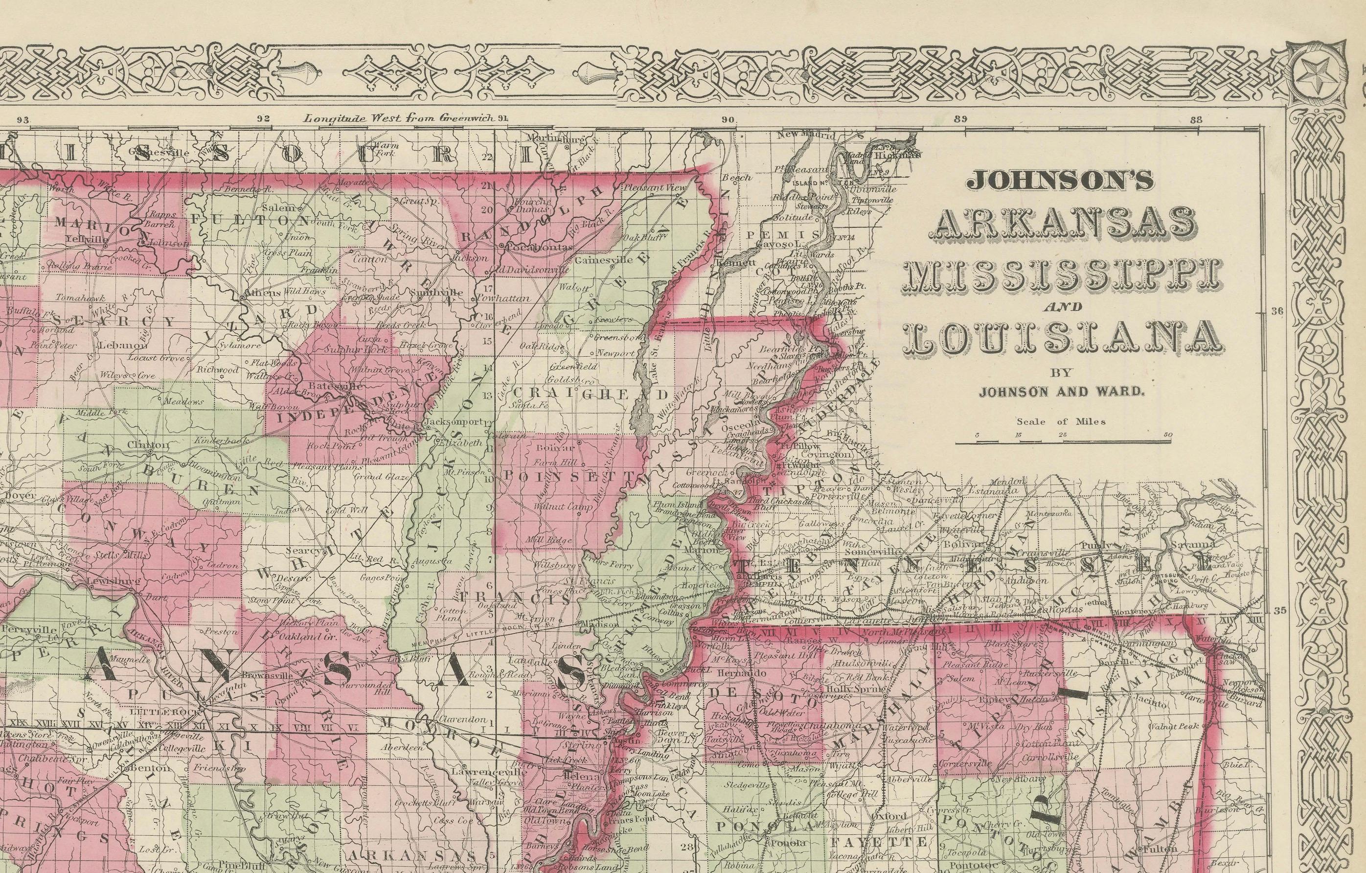 Rara mappa dell'Arkansas, del Mississippi e della Louisiana dell'epoca della Guerra Civile del 1864 in vendita 3