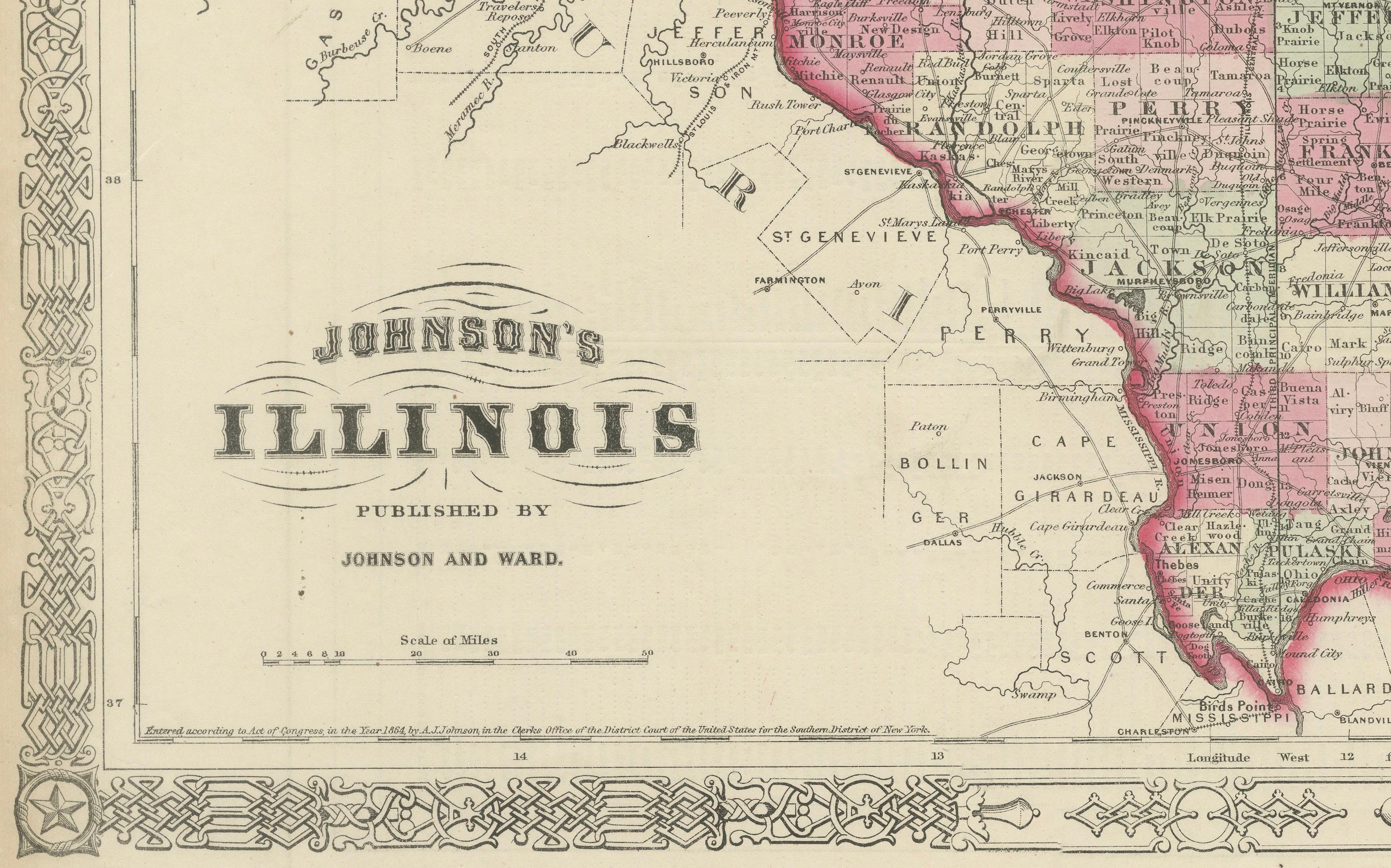 Rare carte de l'Illinois datant de la guerre civile de 1864 avec détails du lac Michigan en vente 1