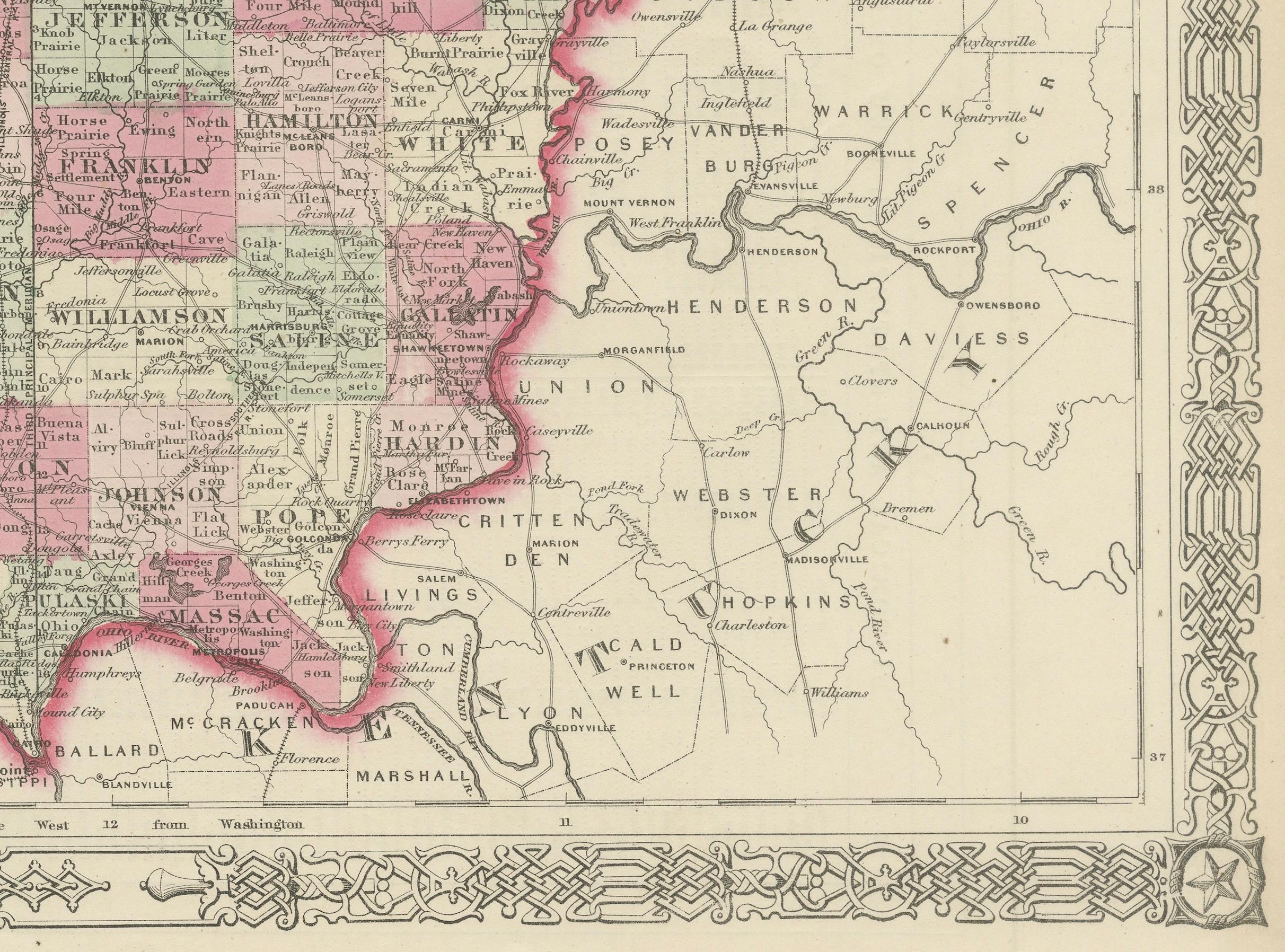 Rare carte de l'Illinois datant de la guerre civile de 1864 avec détails du lac Michigan en vente 2