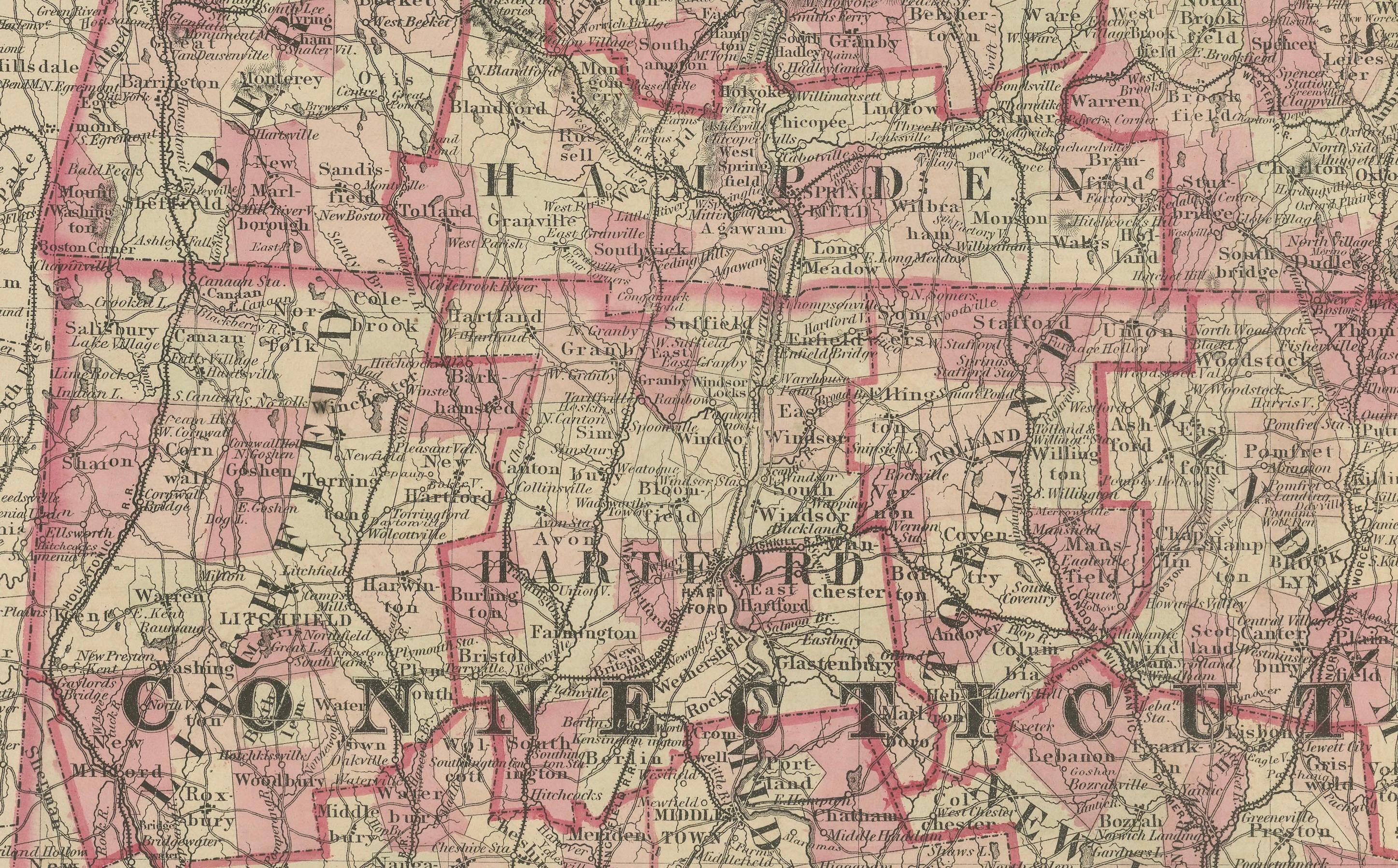 Rare carte du Massachusetts, du Connecticut et du Rhode Island datant de l'époque de la guerre civile de 1864 Bon état - En vente à Langweer, NL