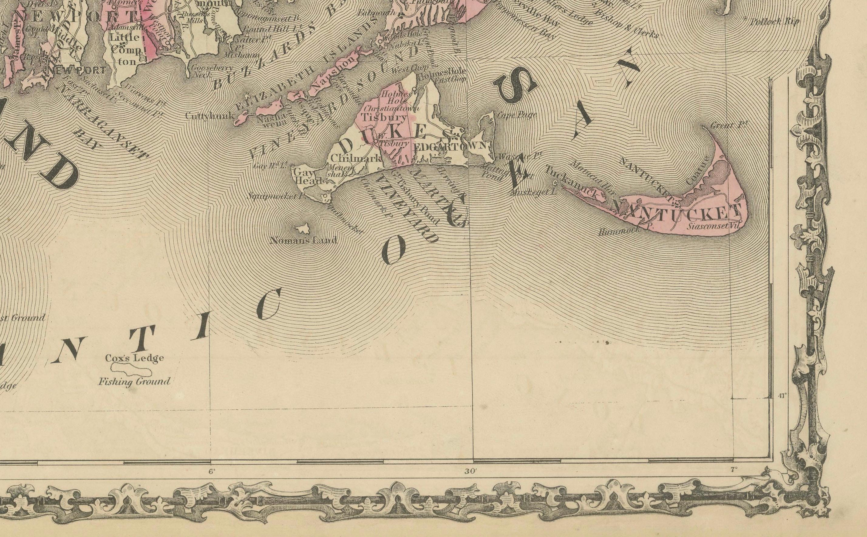 Rare carte du Massachusetts, du Connecticut et du Rhode Island datant de l'époque de la guerre civile de 1864 en vente 1