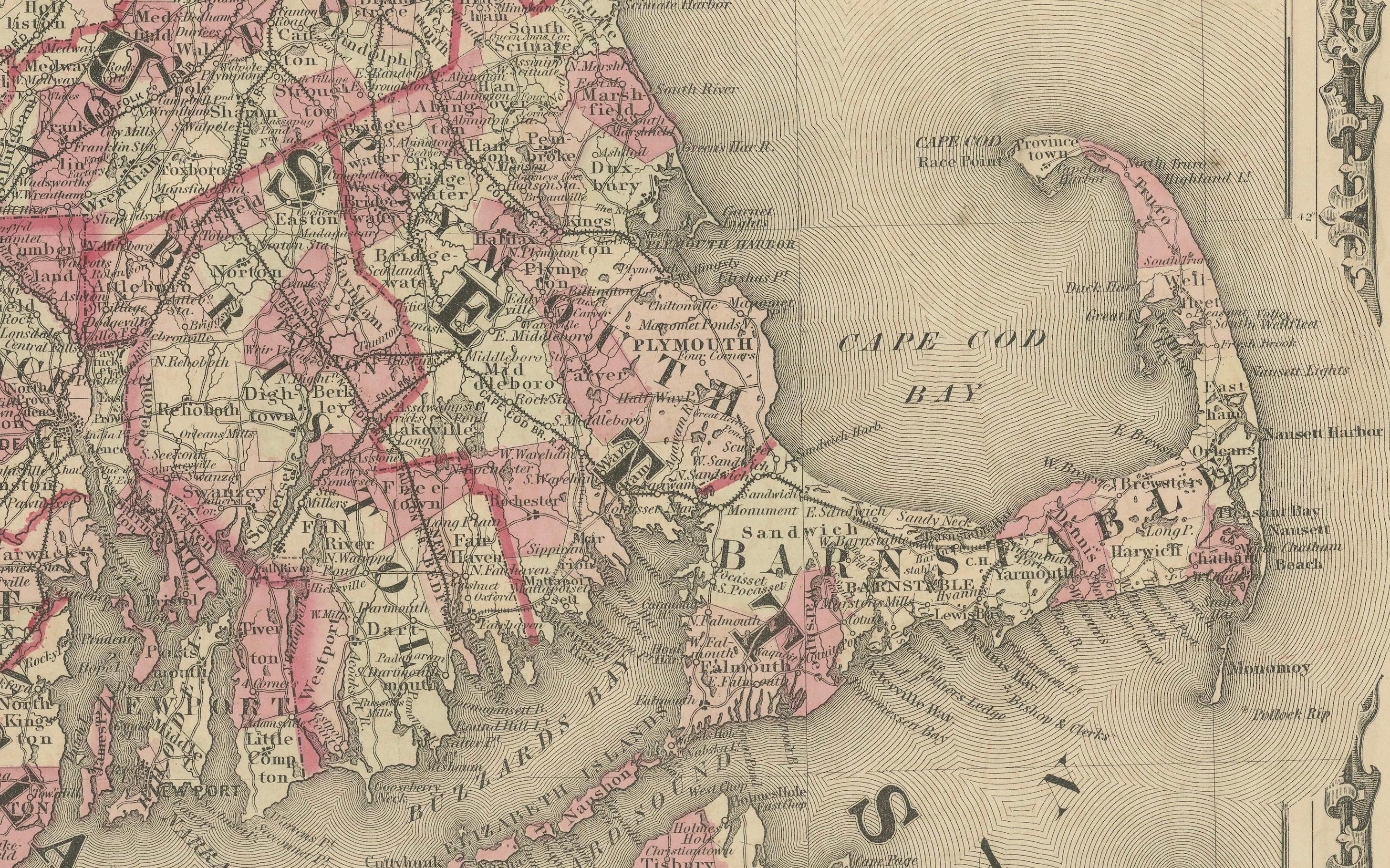 Rare carte du Massachusetts, du Connecticut et du Rhode Island datant de l'époque de la guerre civile de 1864 en vente 2