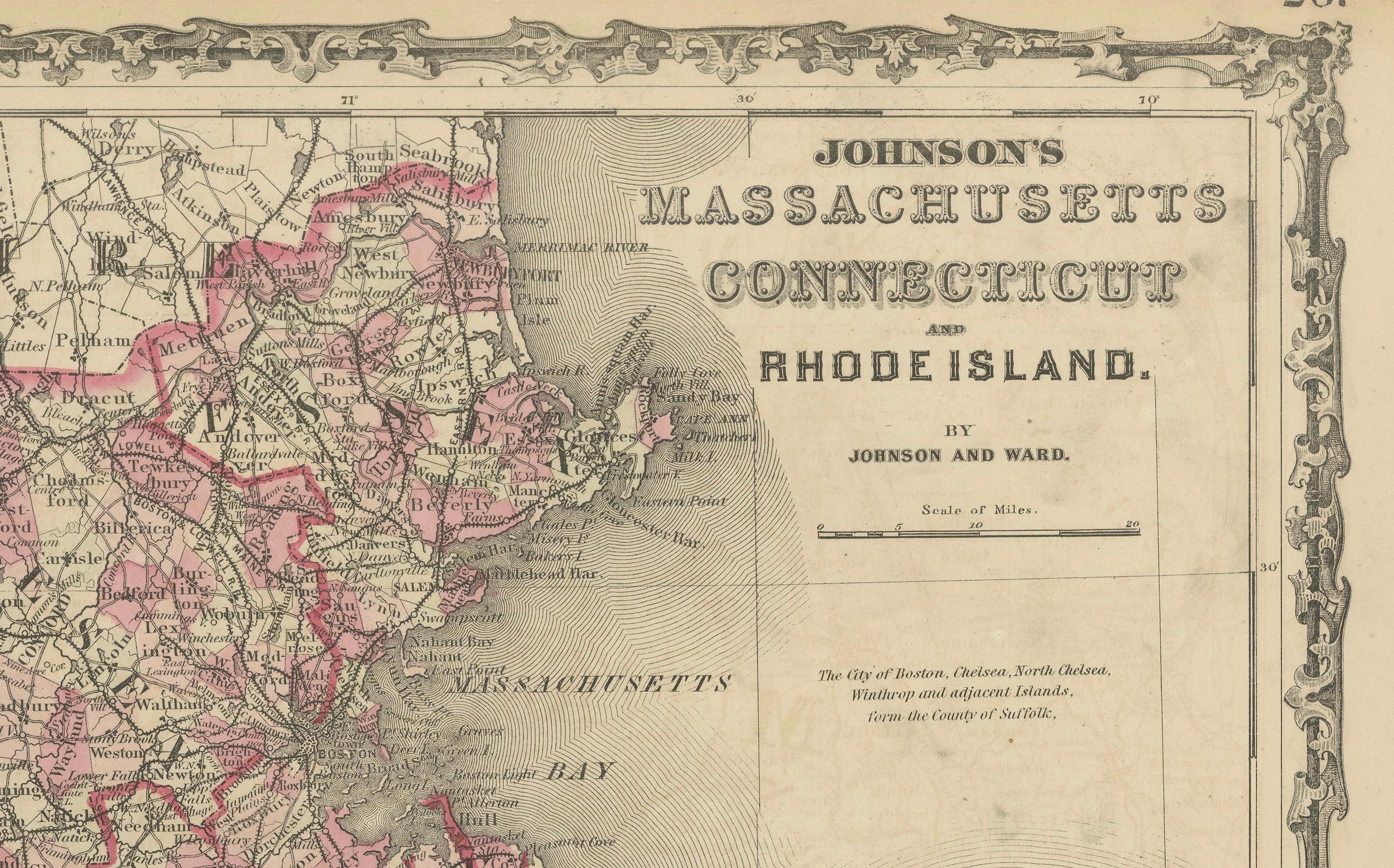 Rare carte du Massachusetts, du Connecticut et du Rhode Island datant de l'époque de la guerre civile de 1864 en vente 3