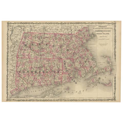 Rare 1864 Civil War Era Map of Massachusetts, Connecticut, and Rhode Island