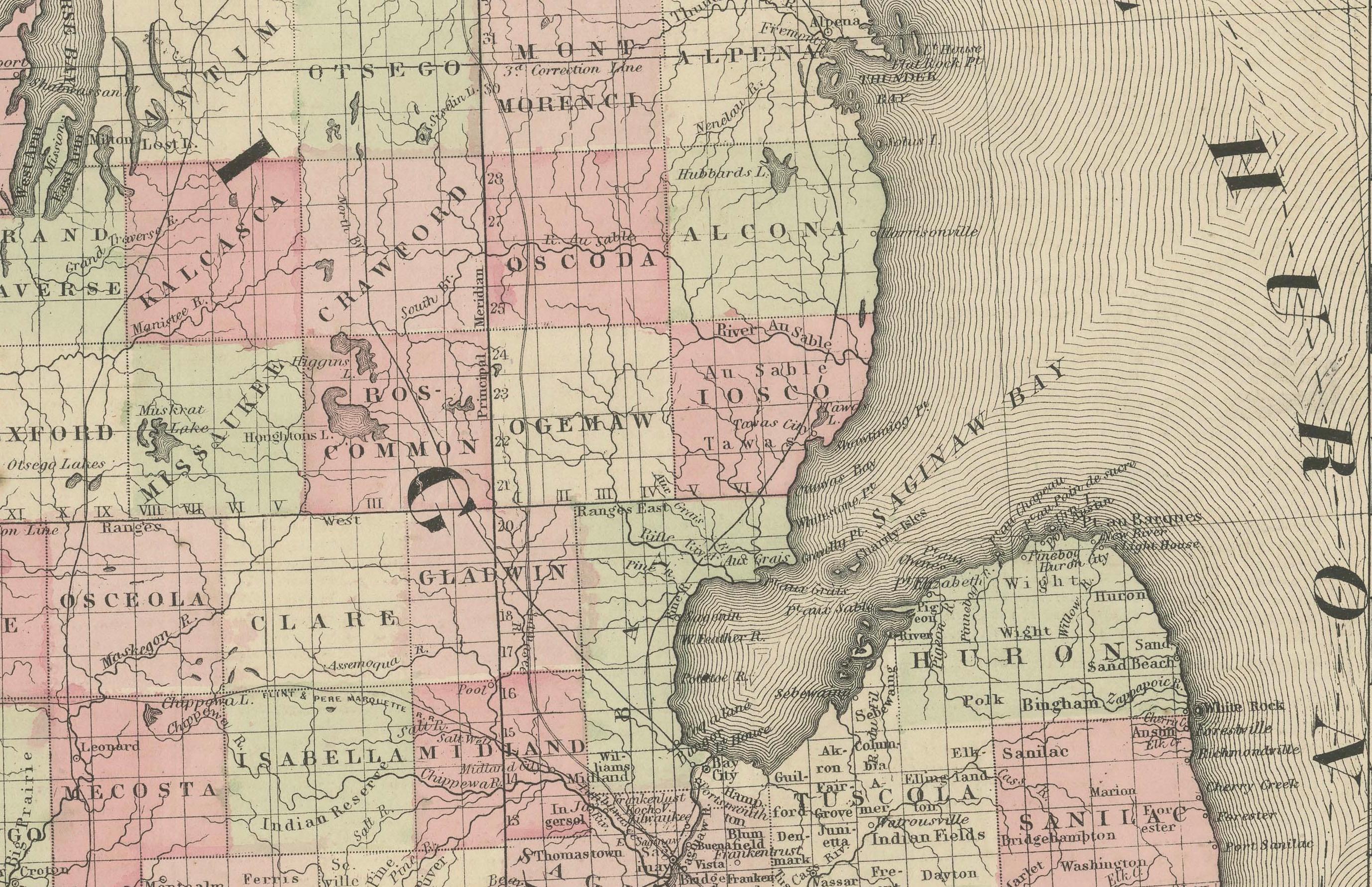 Seltene Karte aus der Zeit des Bürgerkriegs von 1864 von Michigan und Wisconsin mit Great Lakes-Details im Angebot 1