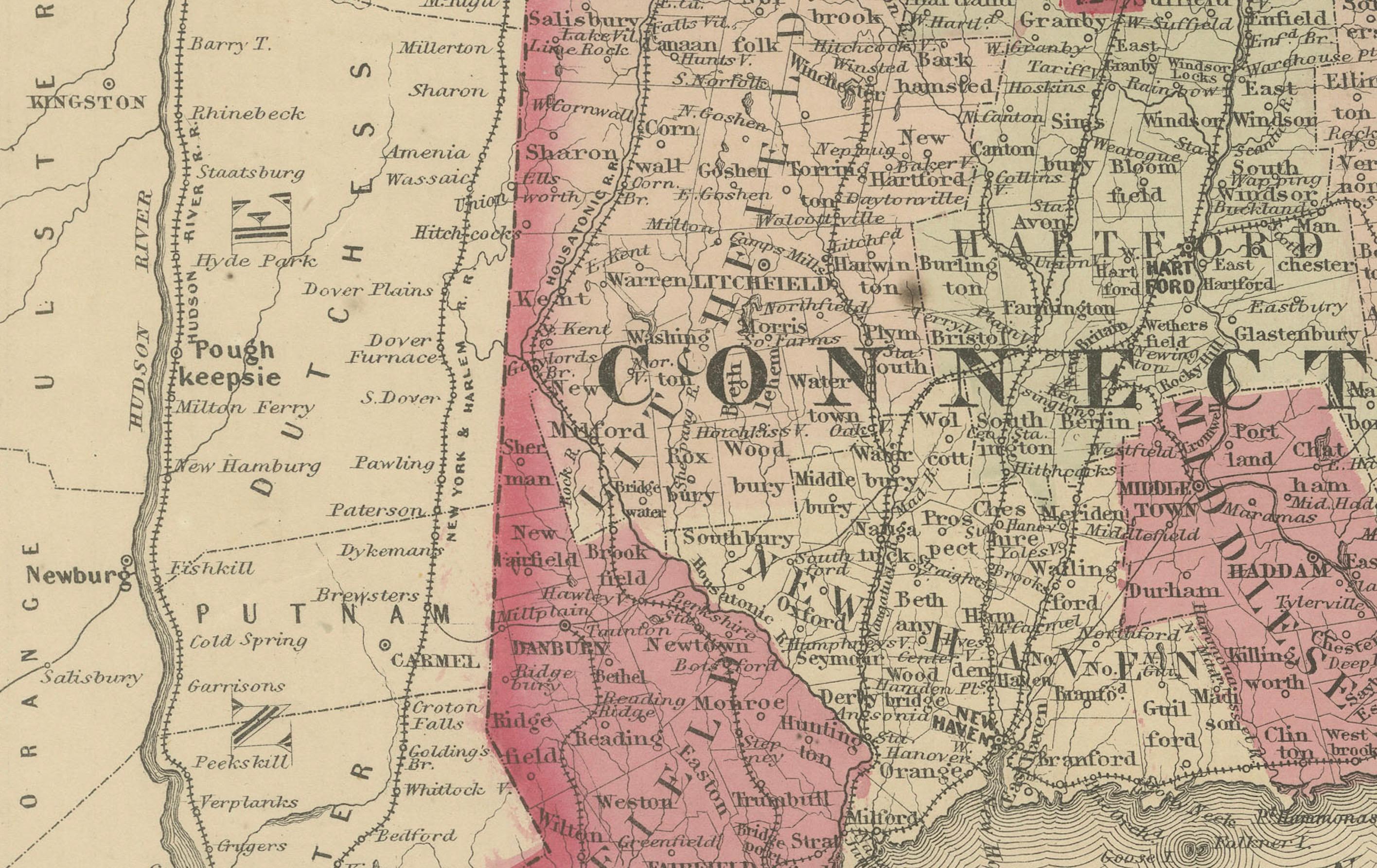 Rare carte du Vermont, du New Hampshire et du sud de la New Era datant de l'époque de la guerre civile de 1864 Bon état - En vente à Langweer, NL
