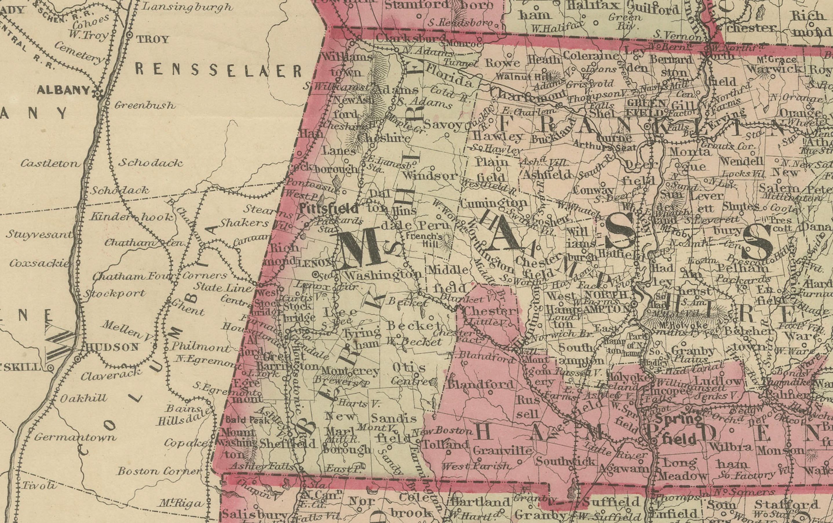 Milieu du XIXe siècle Rare carte du Vermont, du New Hampshire et du sud de la New Era datant de l'époque de la guerre civile de 1864 en vente