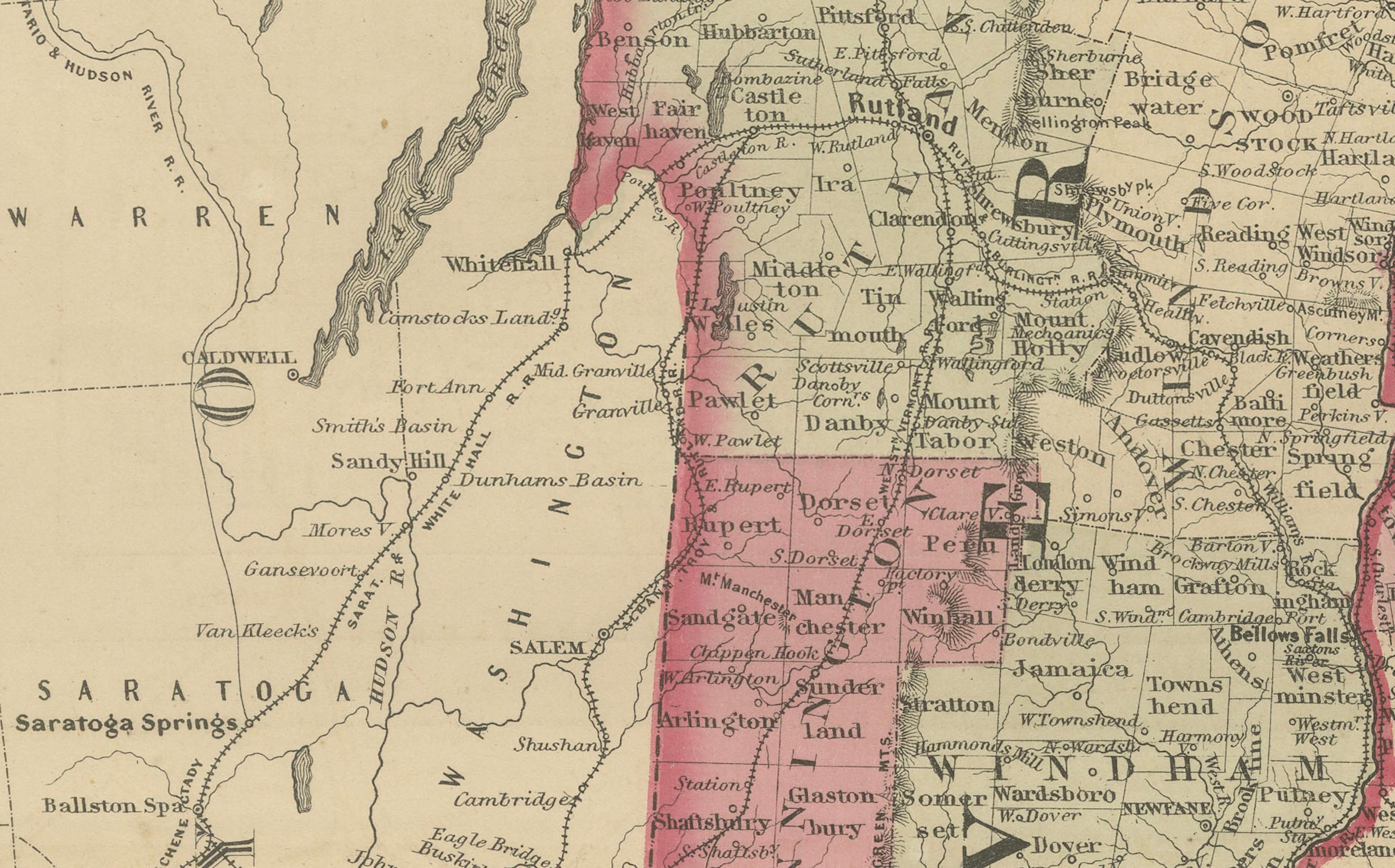 Papier Rare carte du Vermont, du New Hampshire et du sud de la New Era datant de l'époque de la guerre civile de 1864 en vente