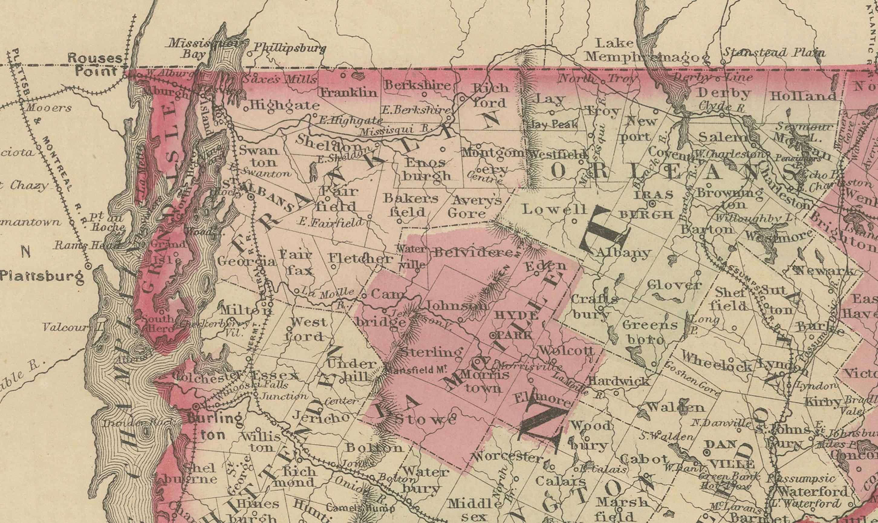 Rare carte du Vermont, du New Hampshire et du sud de la New Era datant de l'époque de la guerre civile de 1864 en vente 1
