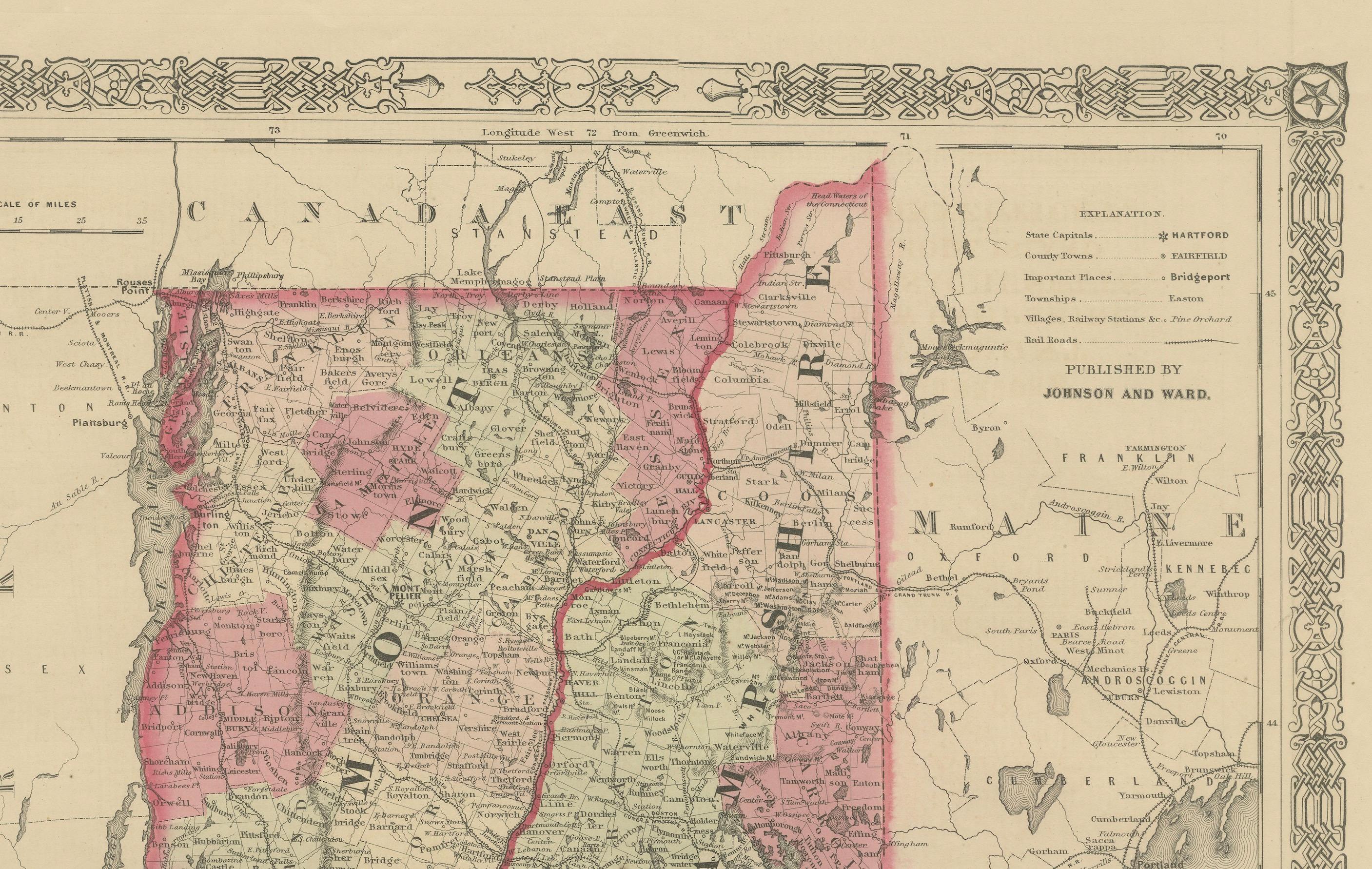 Rare carte du Vermont, du New Hampshire et du sud de la New Era datant de l'époque de la guerre civile de 1864 en vente 2