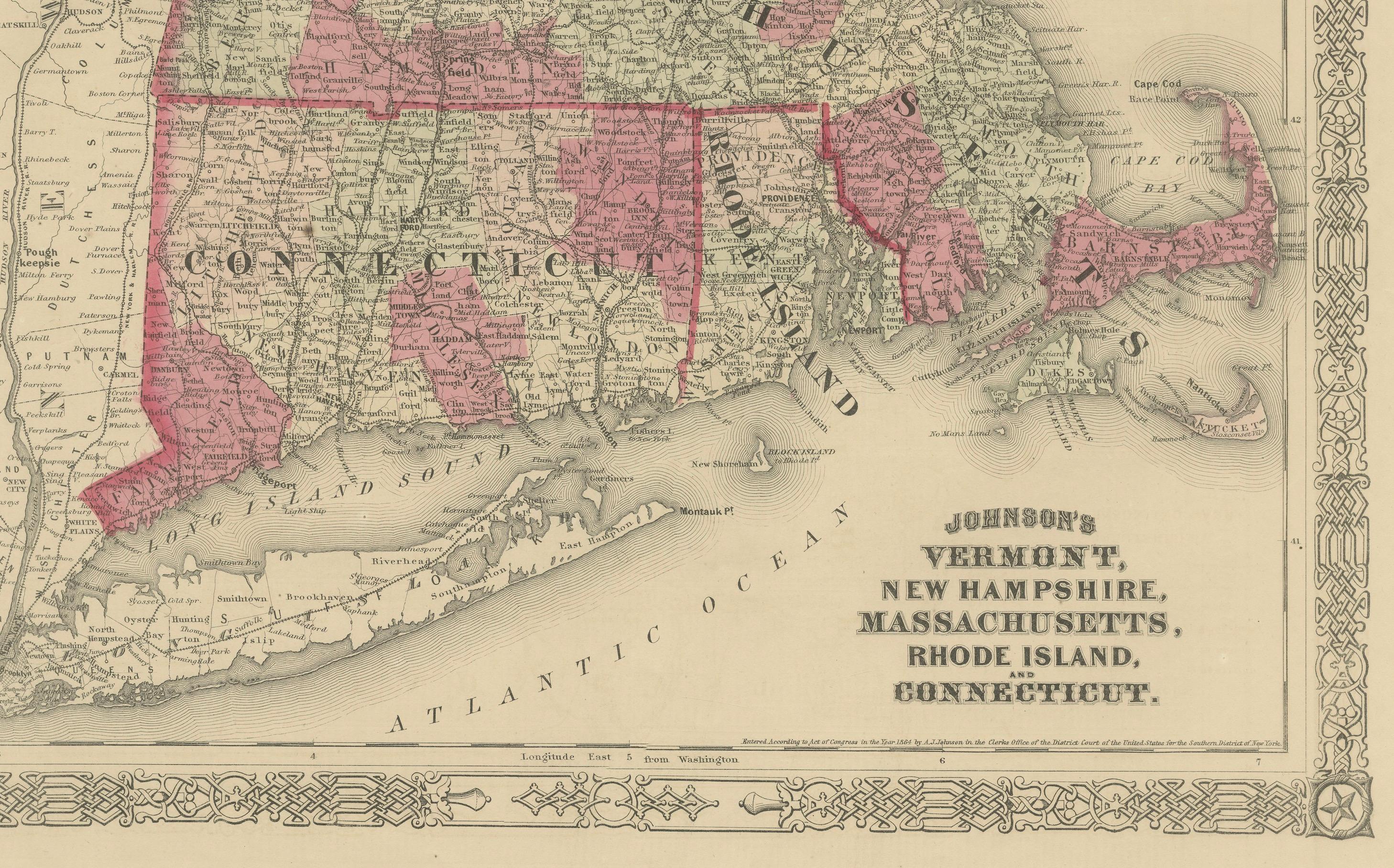 Rare carte du Vermont, du New Hampshire et du sud de la New Era datant de l'époque de la guerre civile de 1864 en vente 3