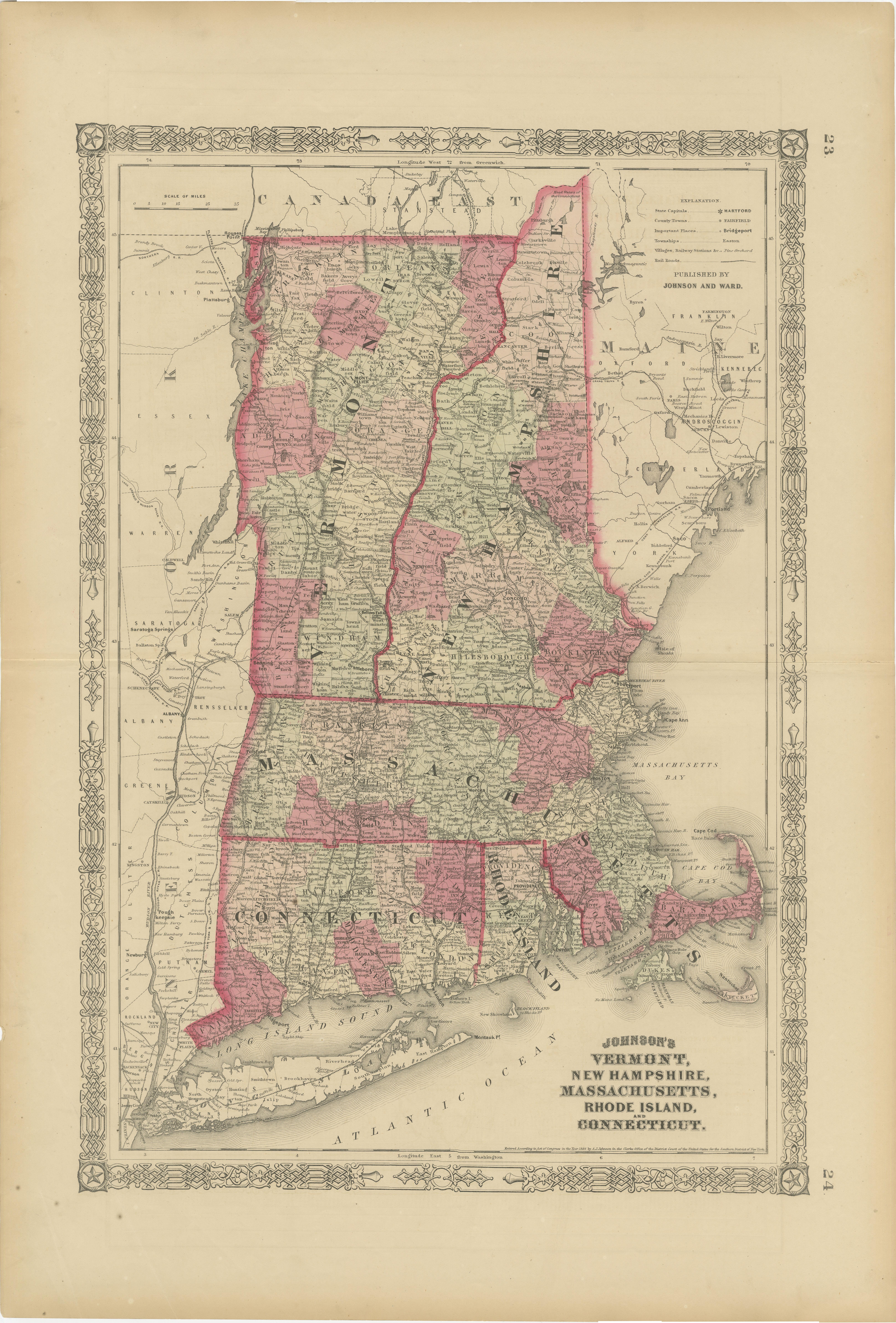 Rare carte du Vermont, du New Hampshire et du sud de la New Era datant de l'époque de la guerre civile de 1864 en vente 4