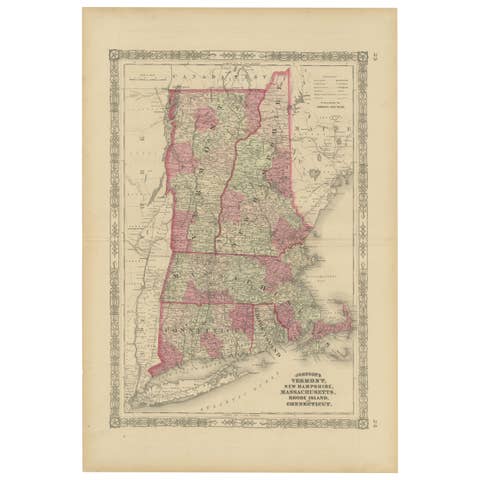 Rare 1864 Civil War Era Map of Vermont, New Hampshire, and Southern New England