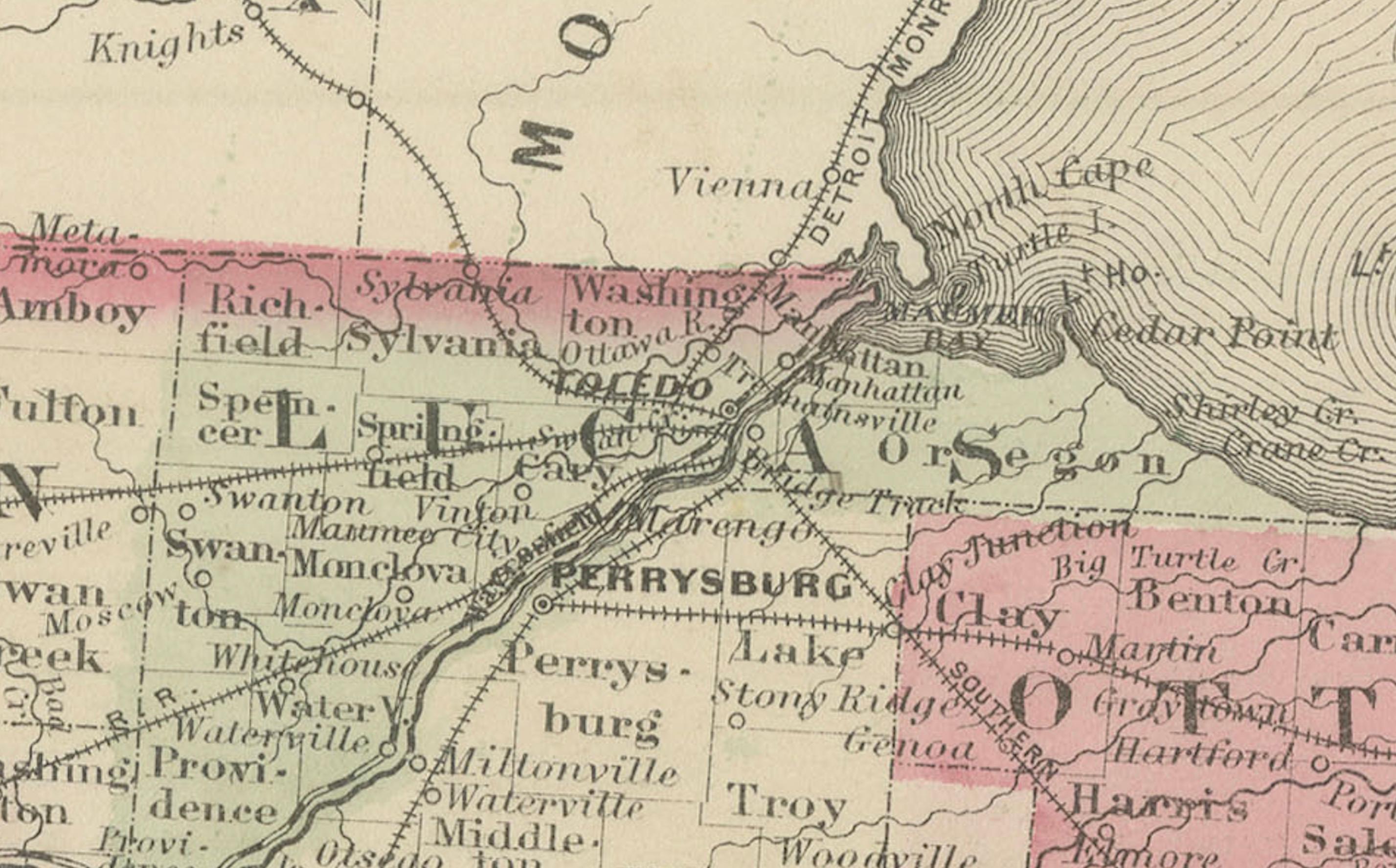 Seltene 1864 Ohio Civil War Era Karte mit State Capitol Illustration (Papier) im Angebot