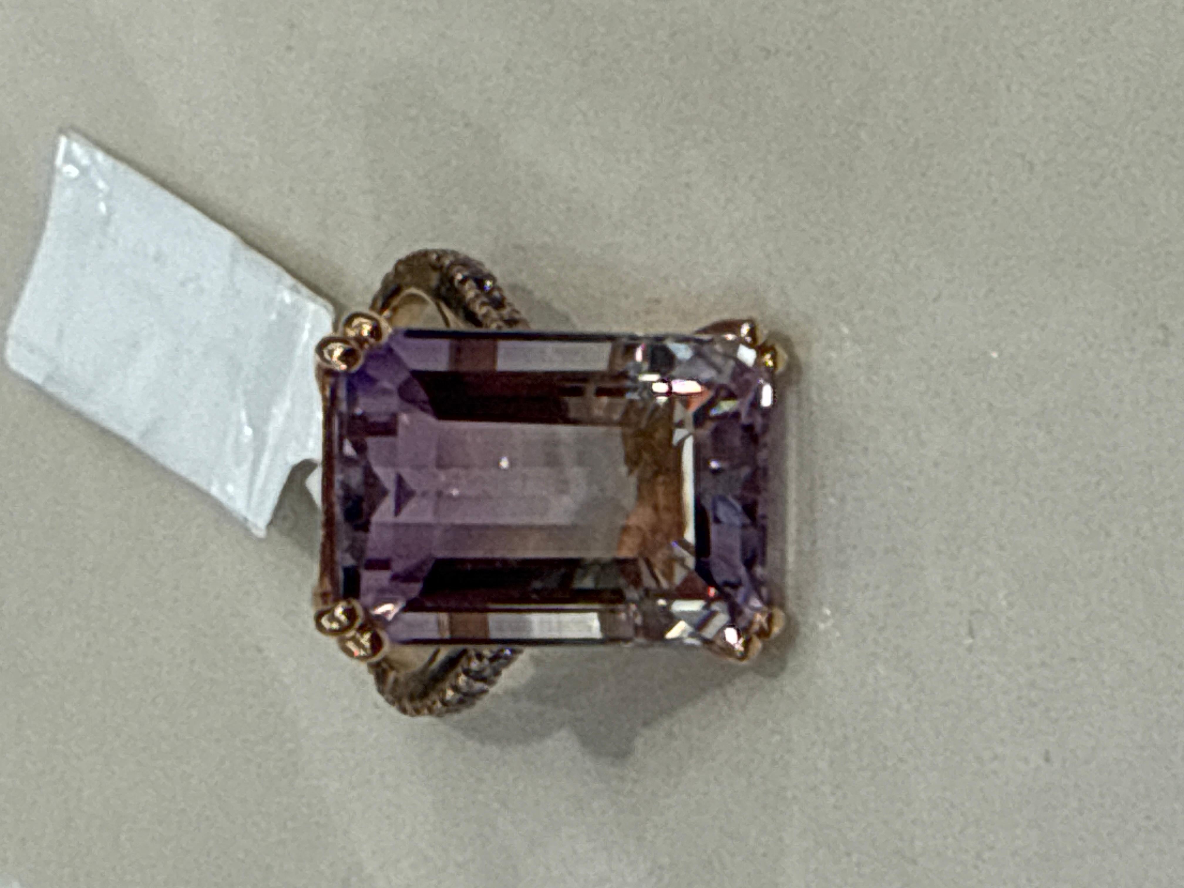 Emerald Cut Rare 18.65 Carat Emerald Bi color Amethyst set on 14k solid rose gold For Sale