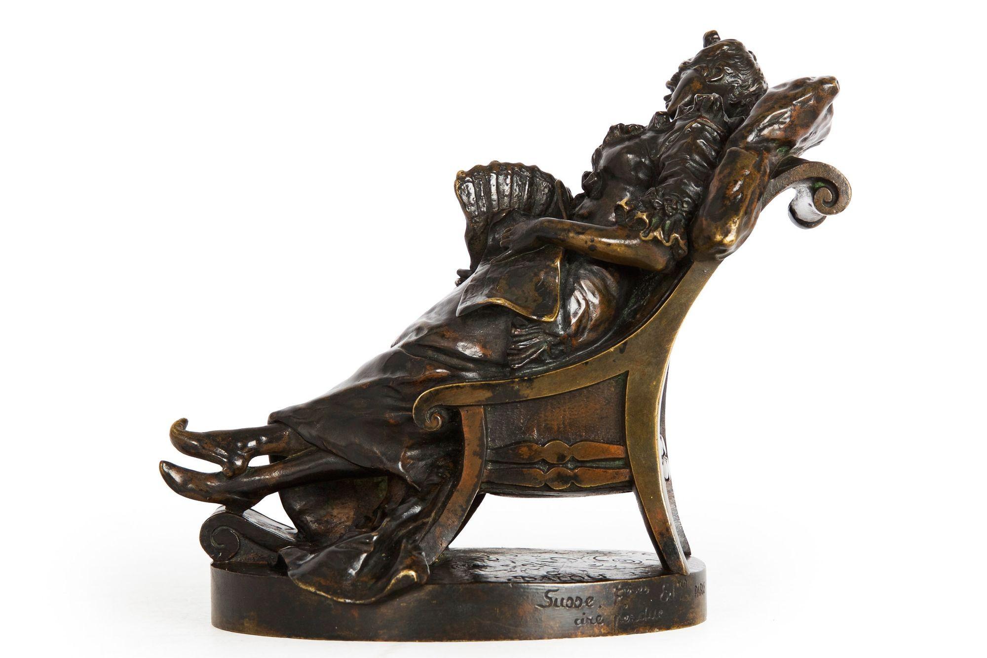 Romantic French Bronze Sculpture of Woman inscribed DALOU, cast by Susse Freres
