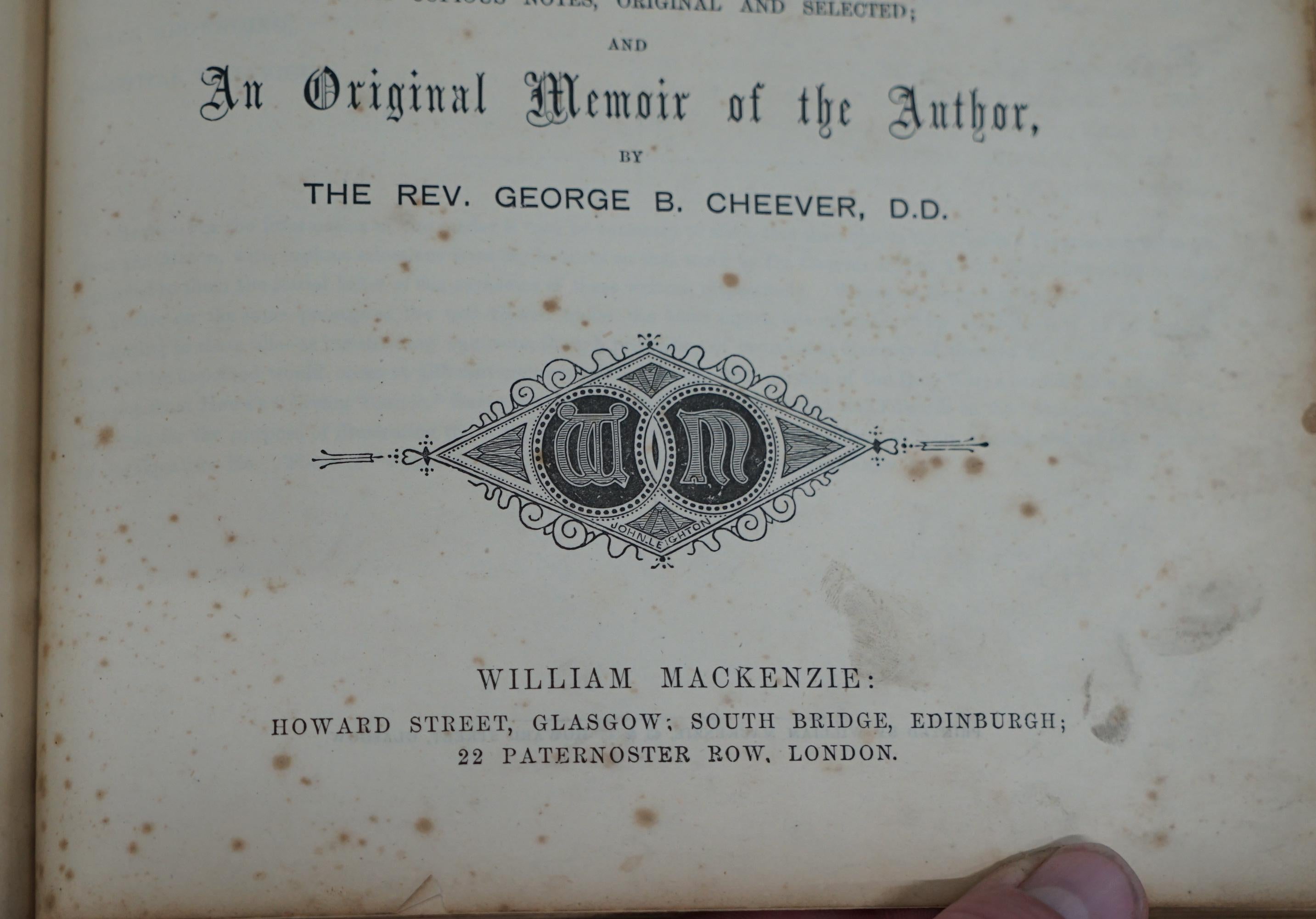 Paper Rare 1872 Edition of the Pilgrim's Progress and Other Works of John Bunyan For Sale